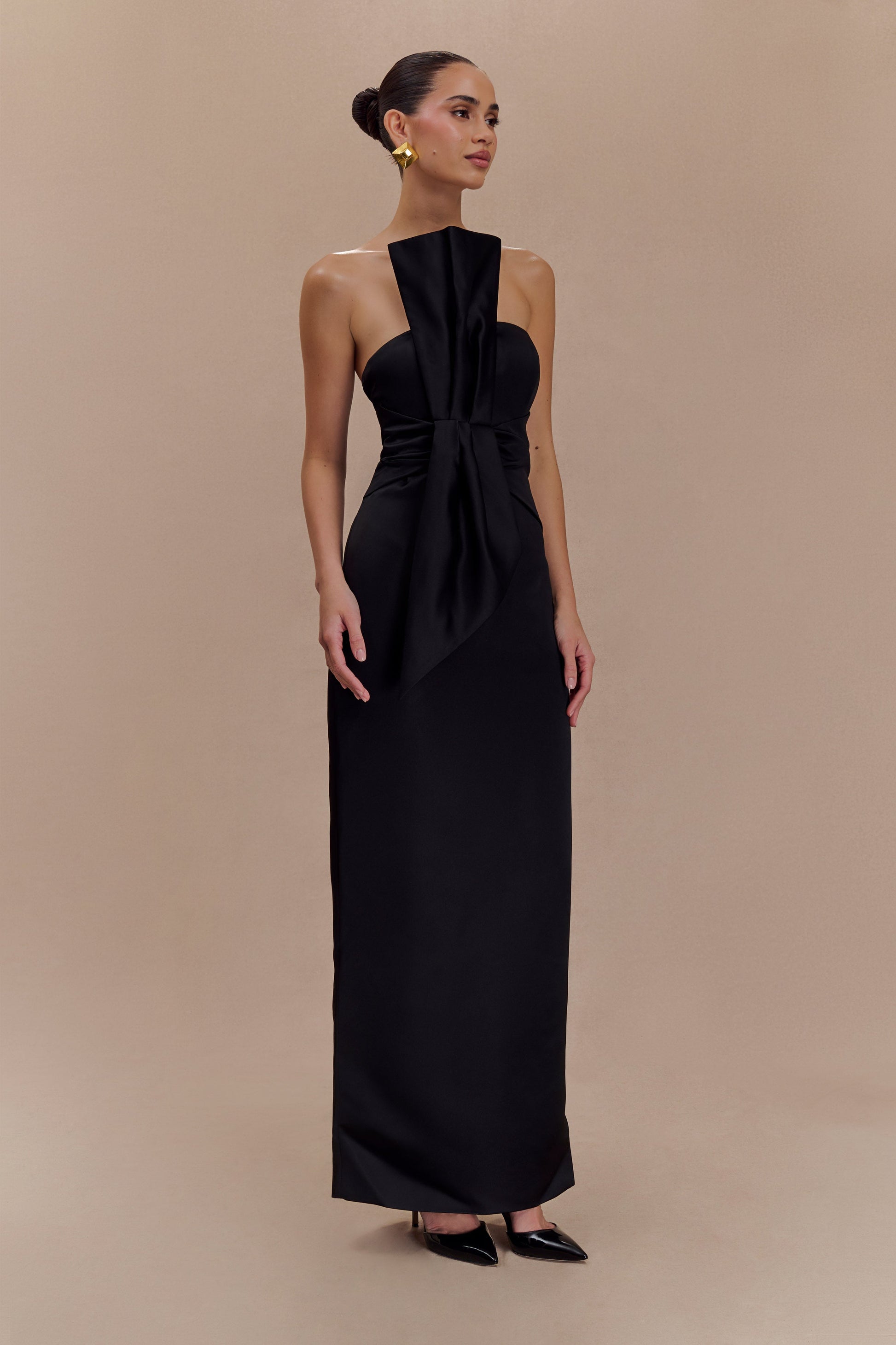Cyrill Strapless Satin Structured Maxi Dress - Black #6