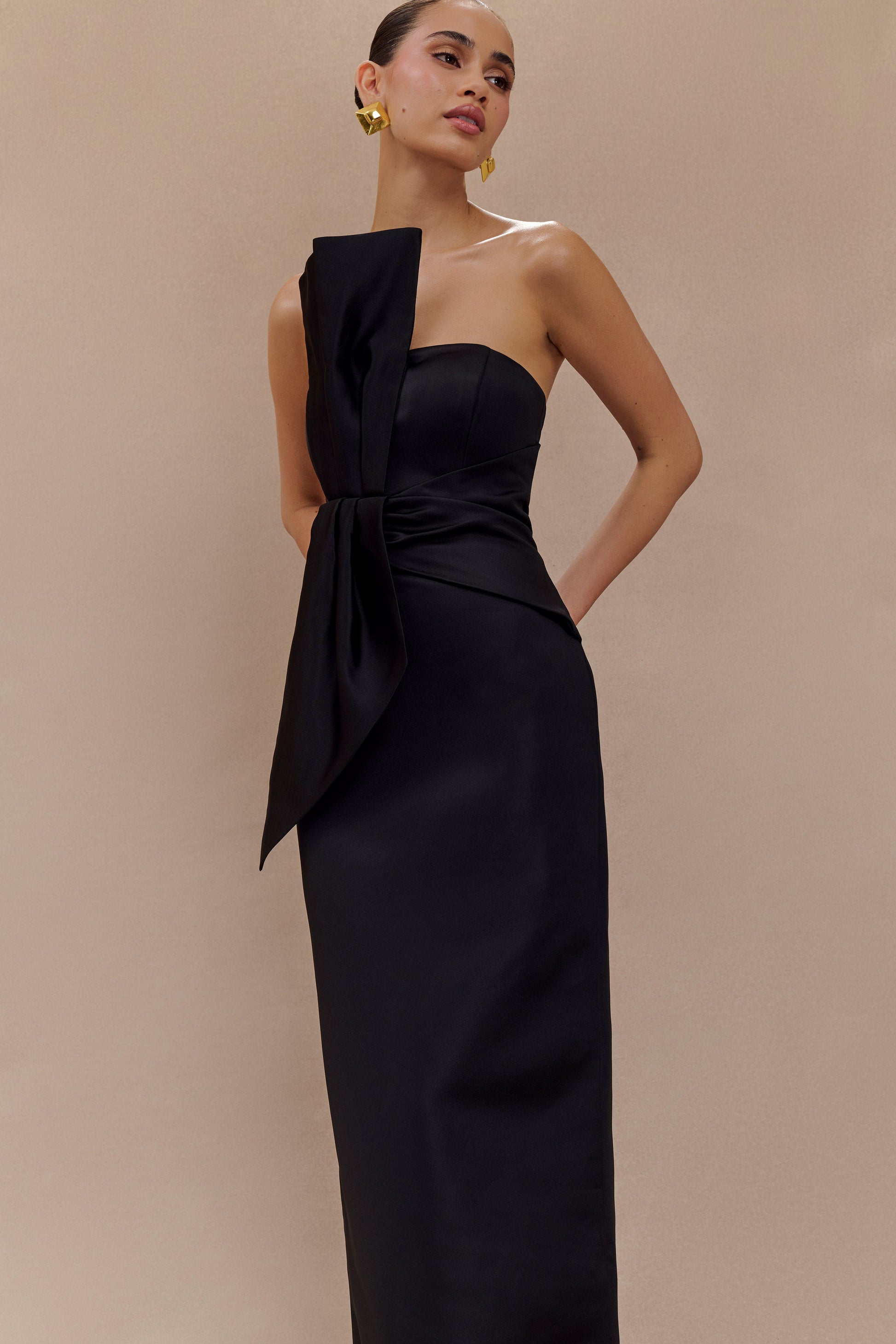 Cyrill Strapless Satin Structured Maxi Dress - Black #7