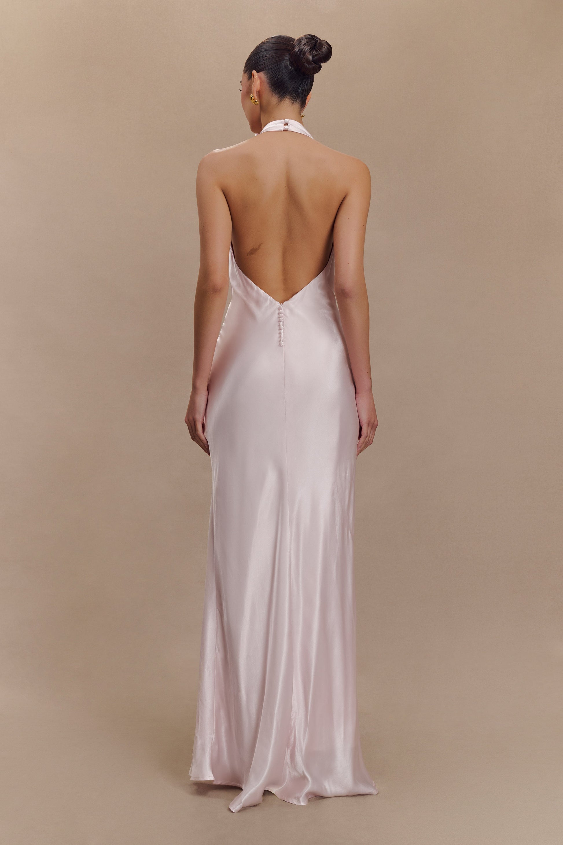 Esther Iridescent Satin Cowl Maxi Dress - Pale Pink #2
