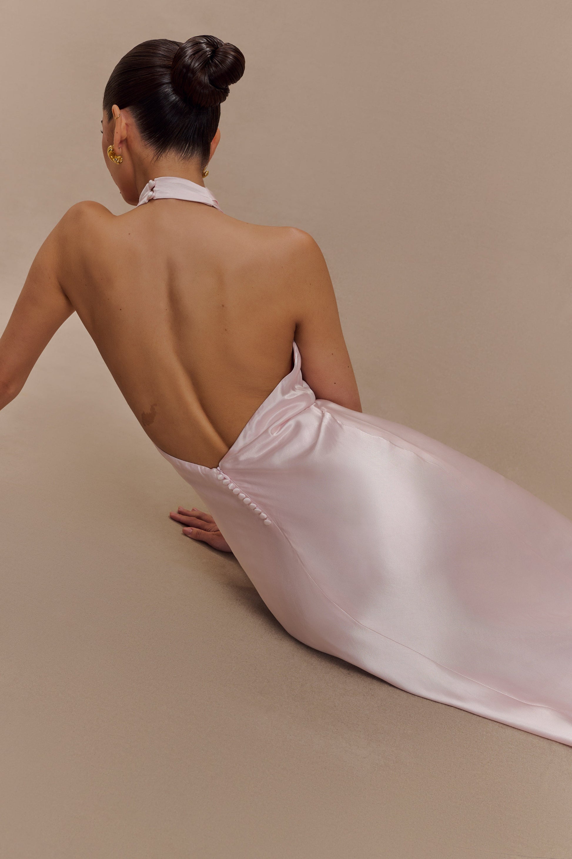 Esther Iridescent Satin Cowl Maxi Dress - Pale Pink #4