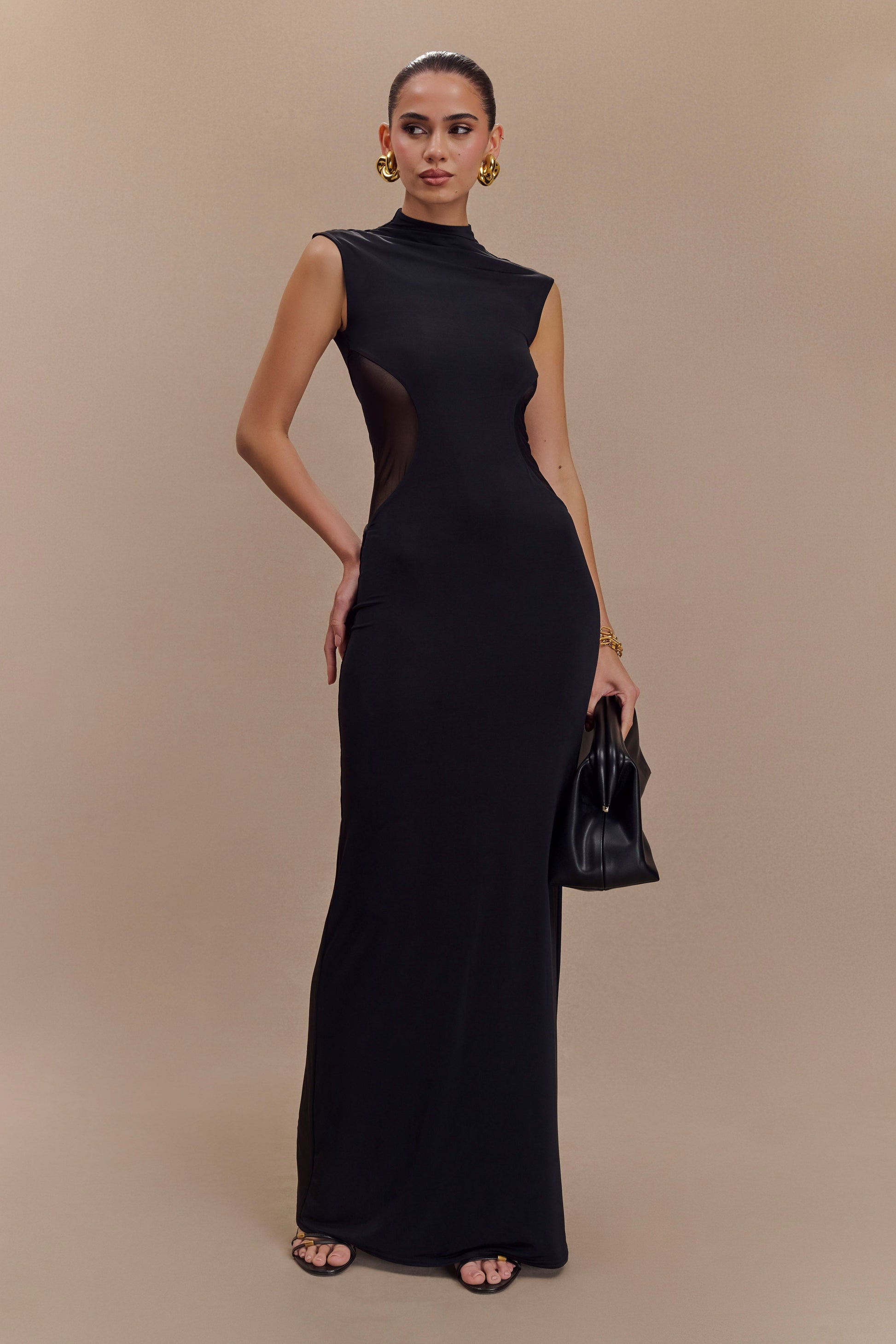 Massie Slinky And Mesh Maxi Dress - Black #5