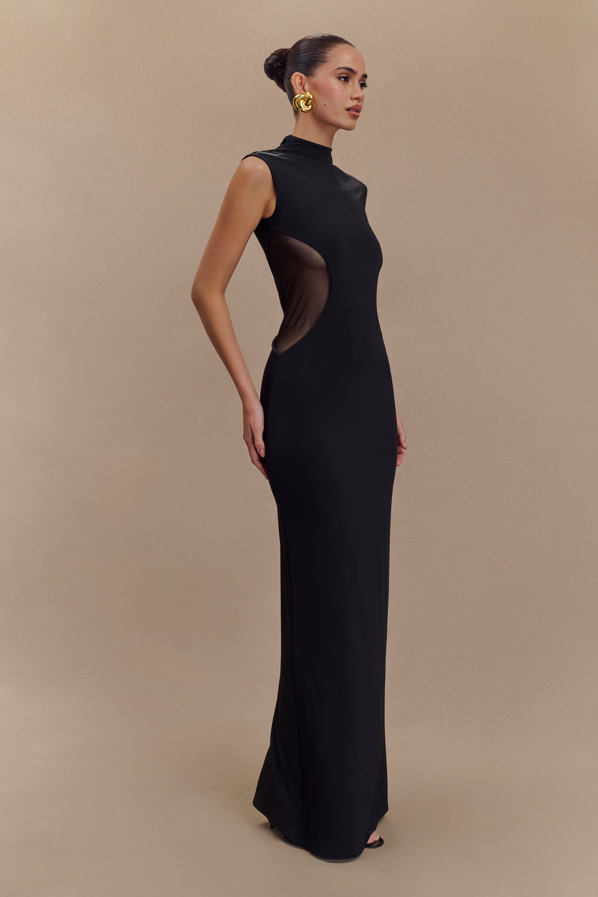 Massie Slinky And Mesh Maxi Dress - Black #4