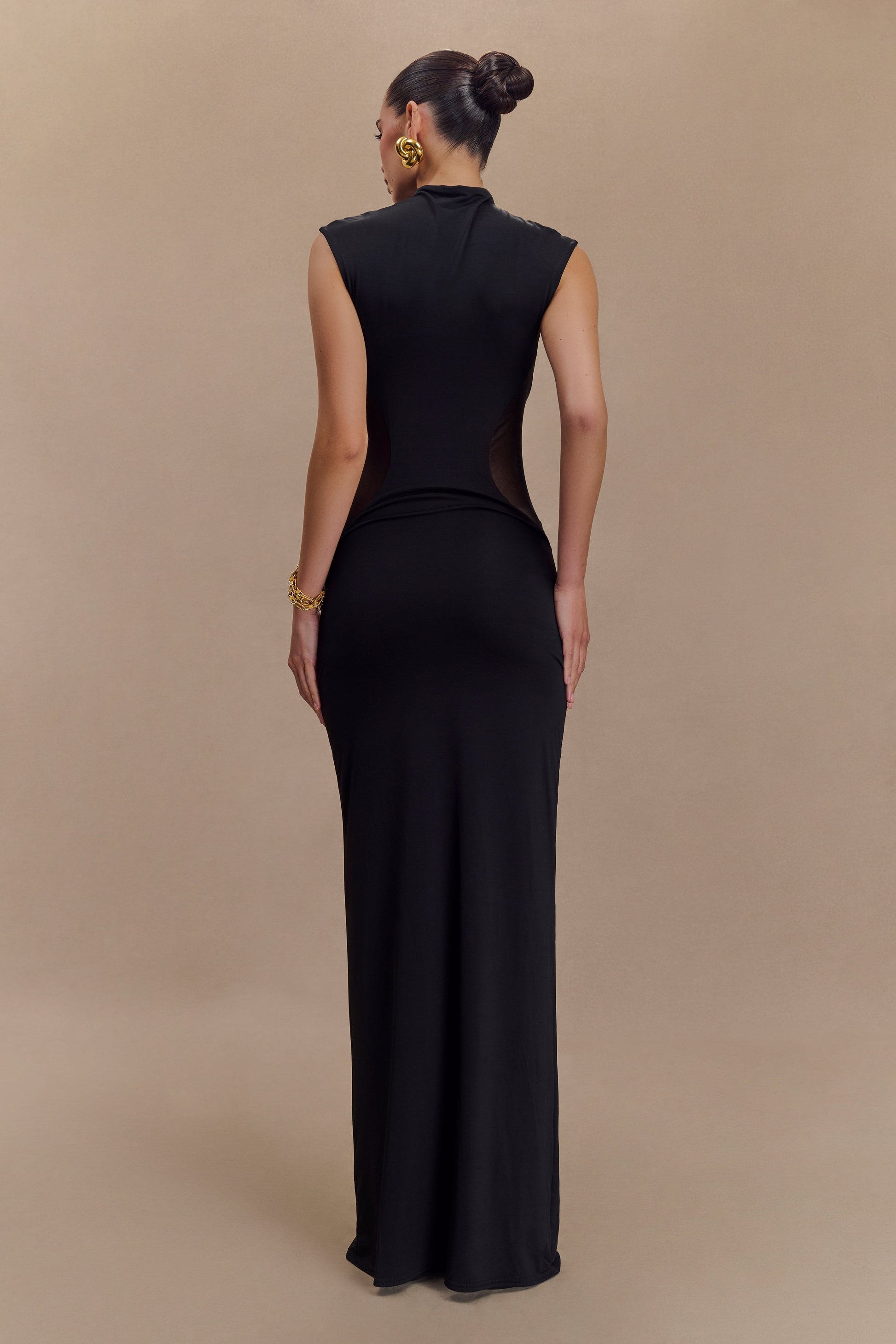 Massie Slinky And Mesh Maxi Dress - Black #2
