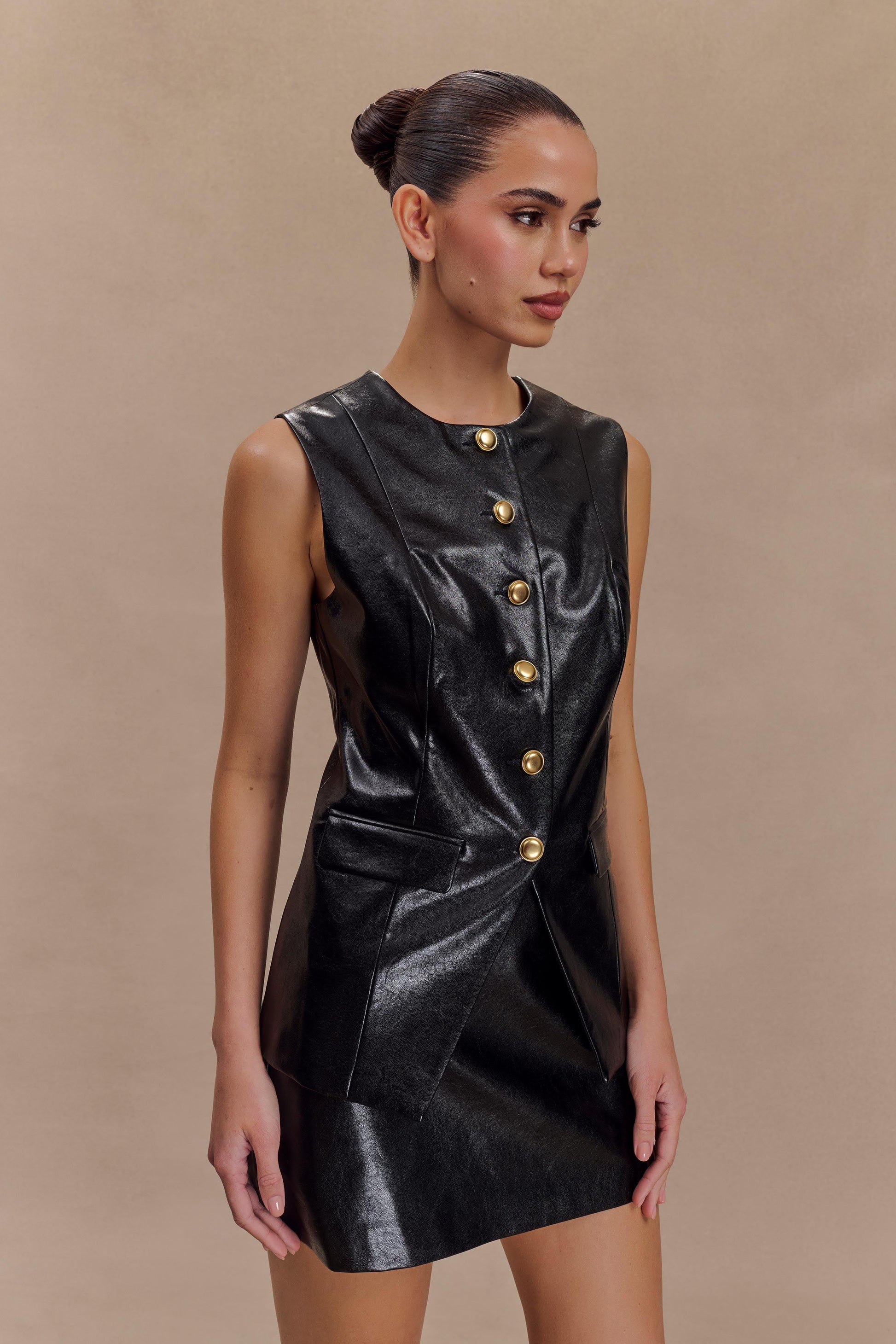 Coralia Faux Leather Sleeveless Vest - Black #4