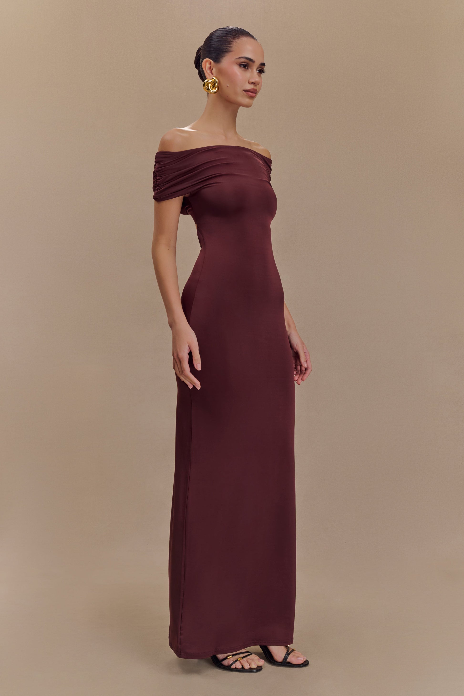 Imogen Off Shoulder Slinky Maxi Dress - Mahogany #4