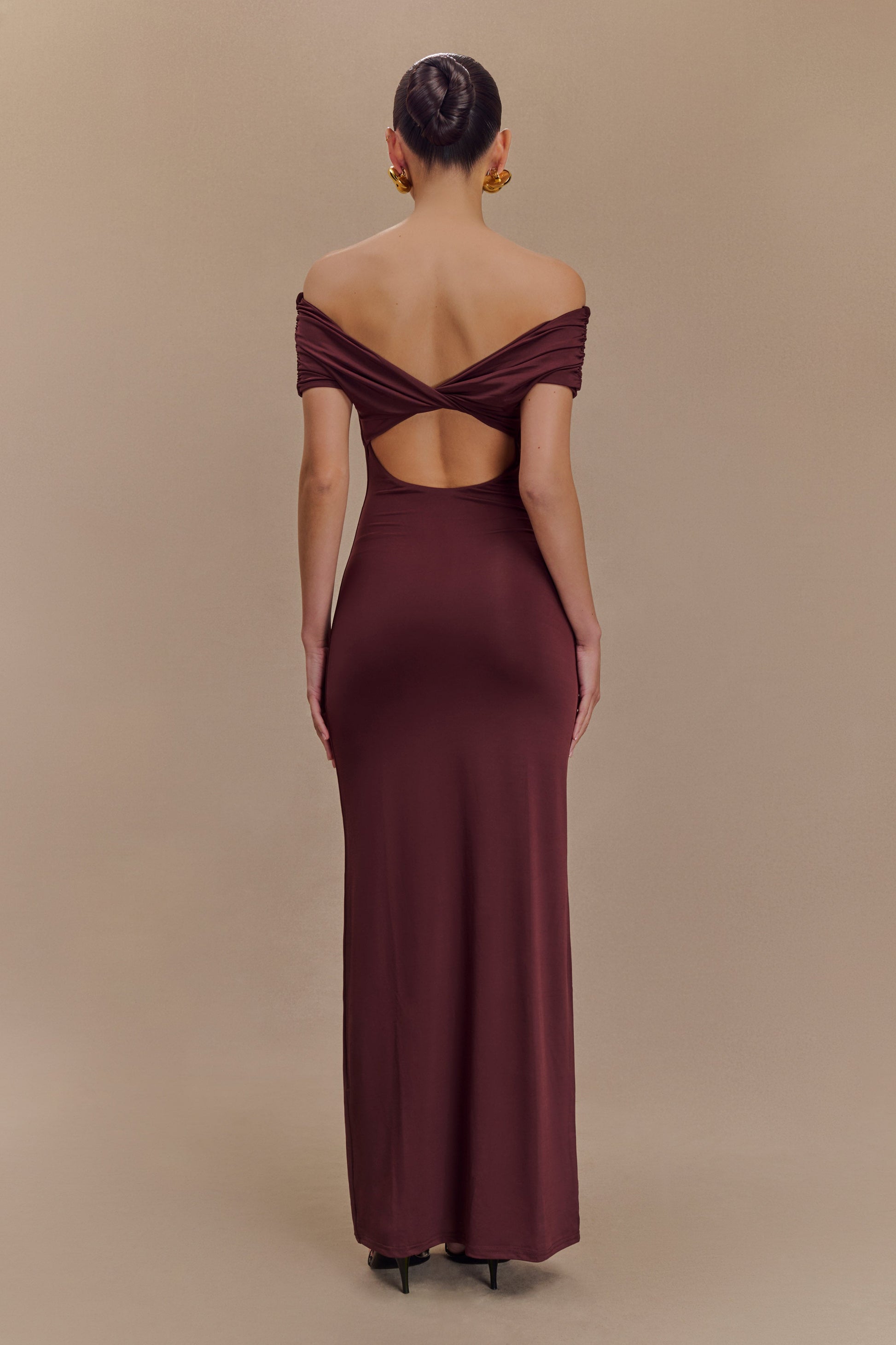 Imogen Off Shoulder Slinky Maxi Dress - Mahogany #2