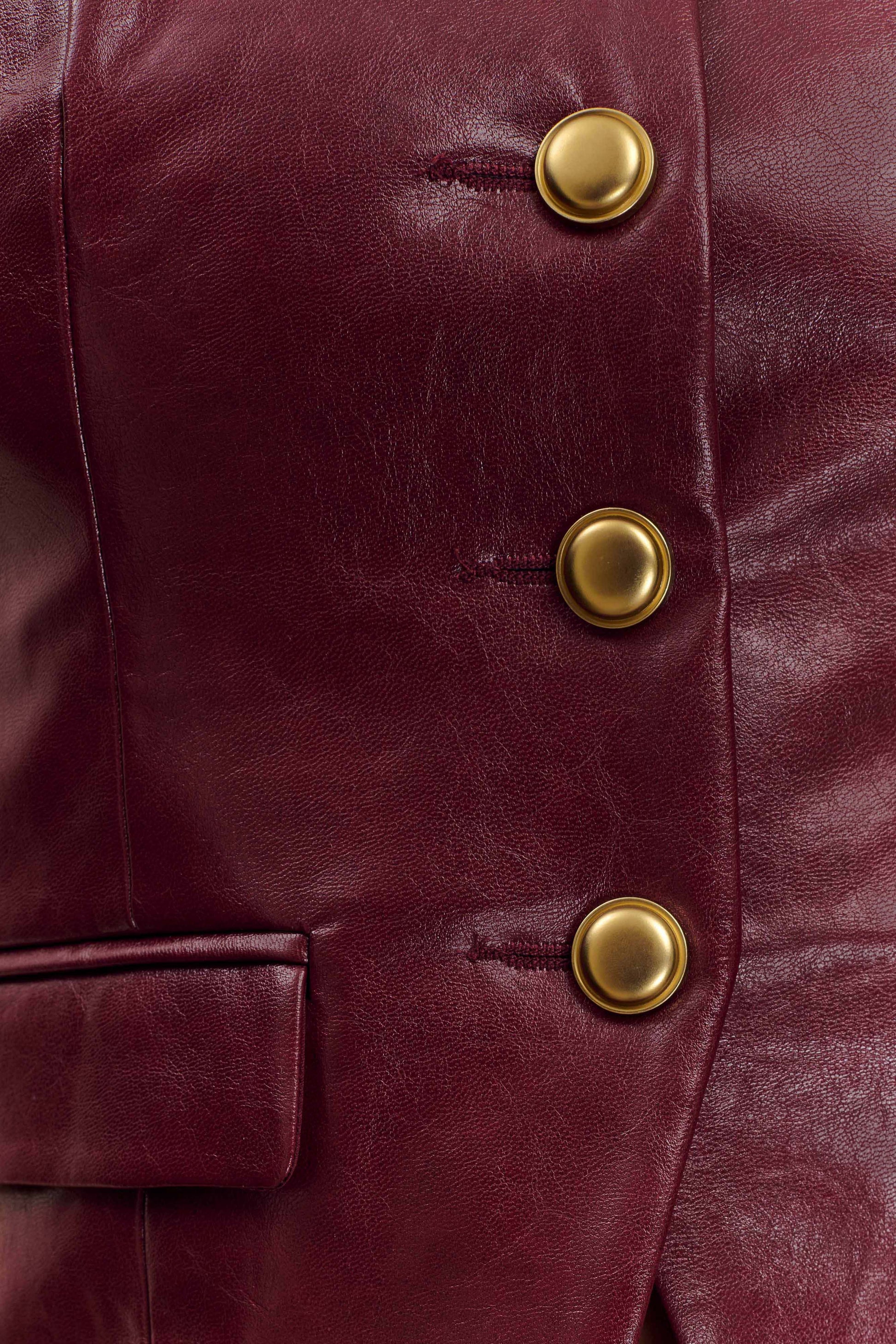 Coralia Faux Leather Sleeveless Vest - Cherry Red #9