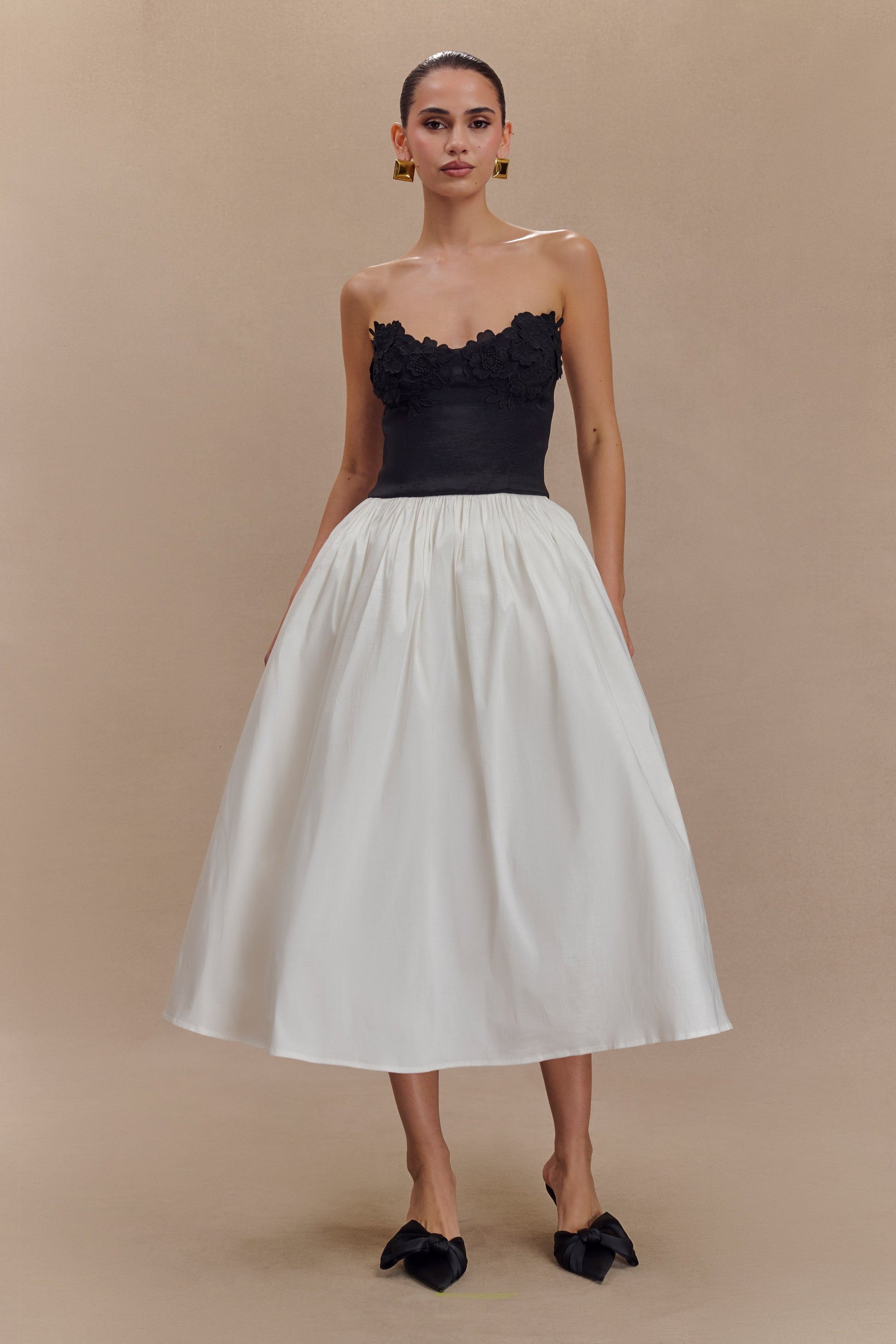 Elyssa Embroidered Contrast Midi Dress - Black/White #6