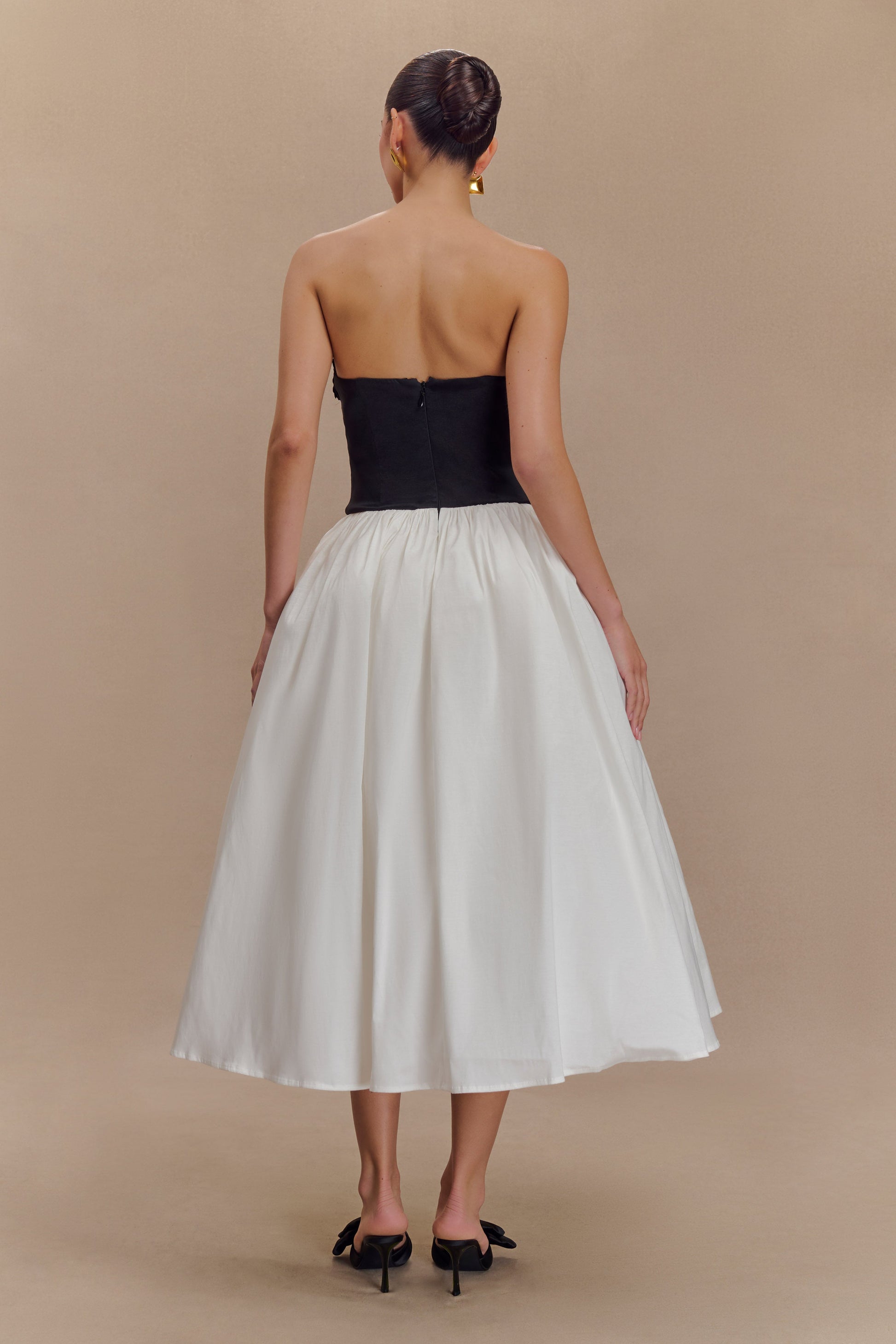 Elyssa Embroidered Contrast Midi Dress - Black/White #2