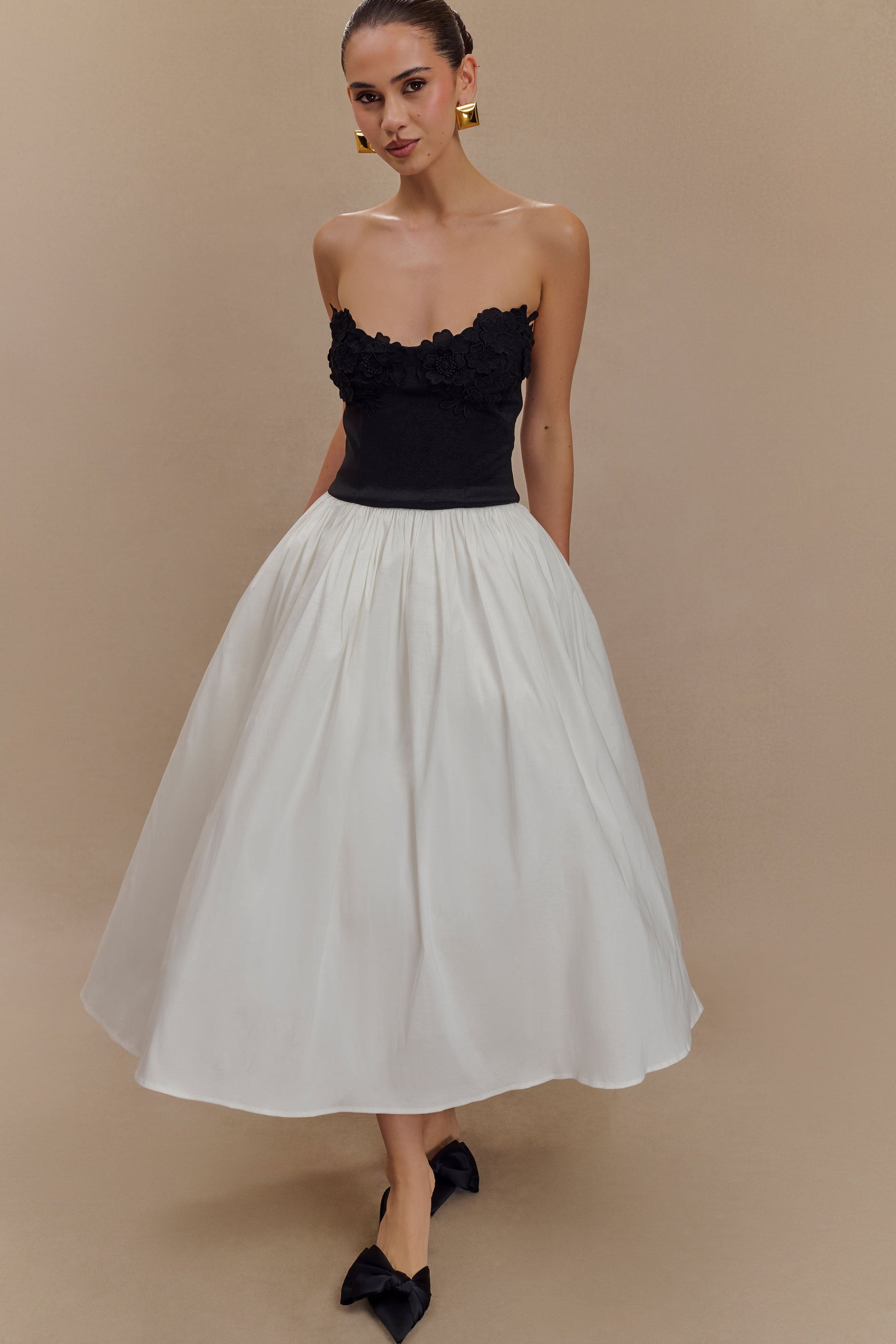 Elyssa Embroidered Contrast Midi Dress - Black/White #5