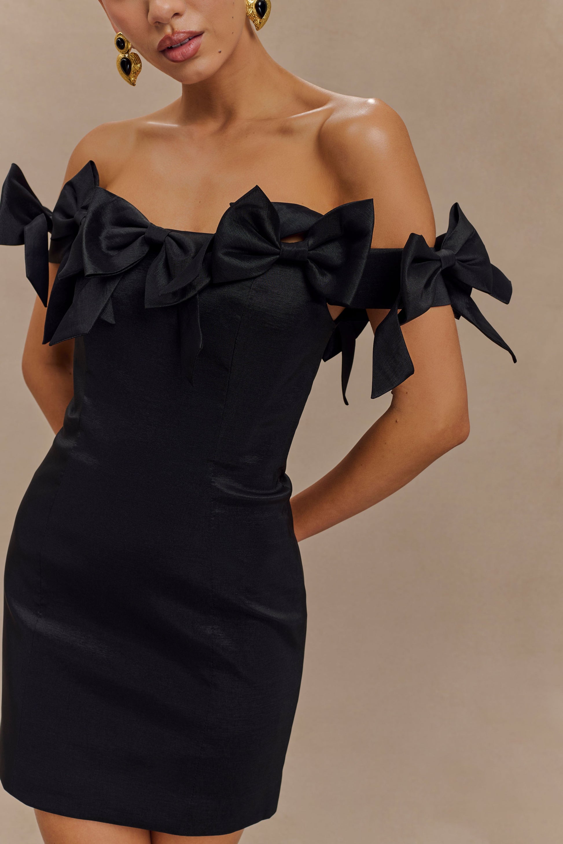 Rose Strapless Bow Mini Dress - Black #3