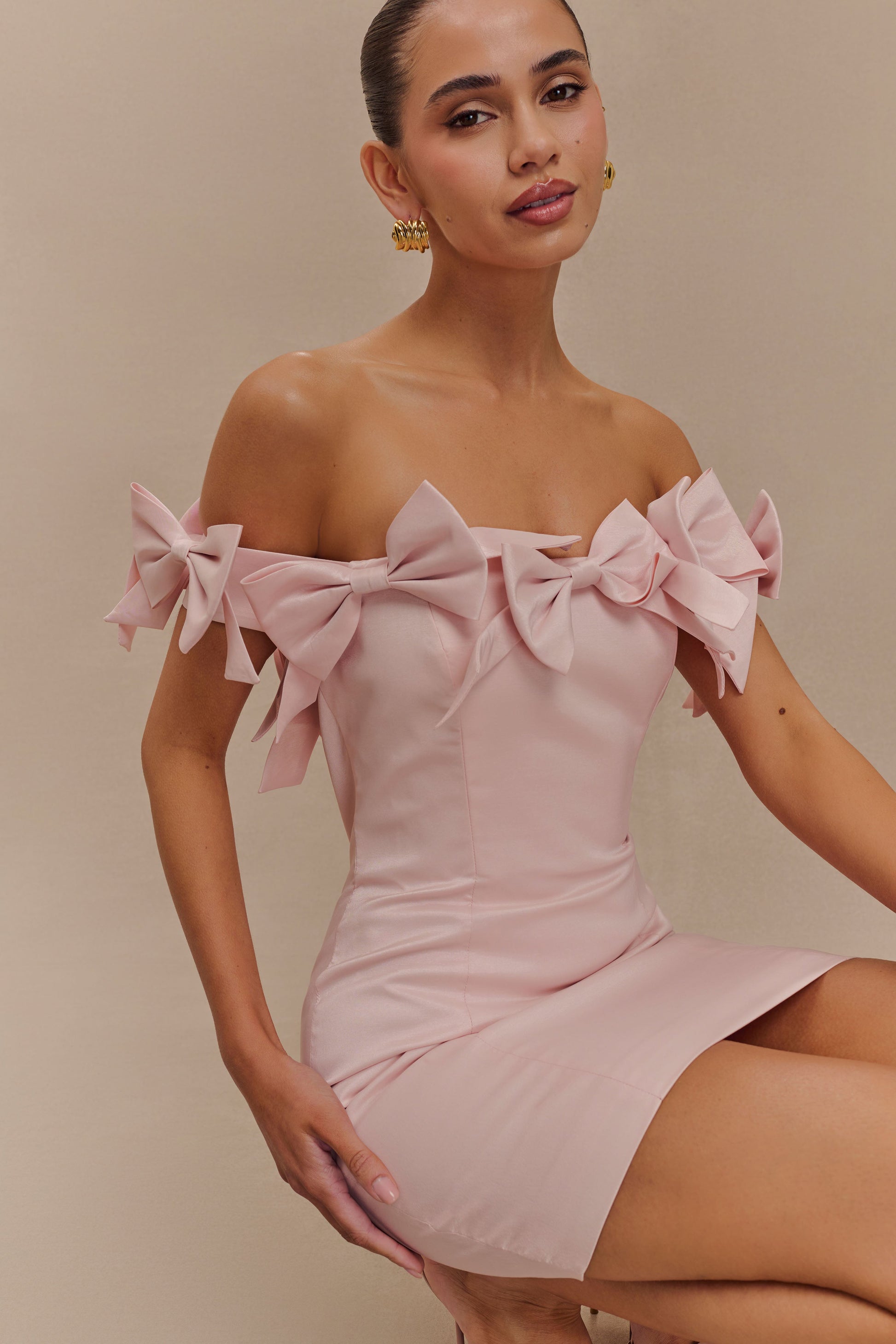Rose Strapless Bow Mini Dress - Powder Pink #4