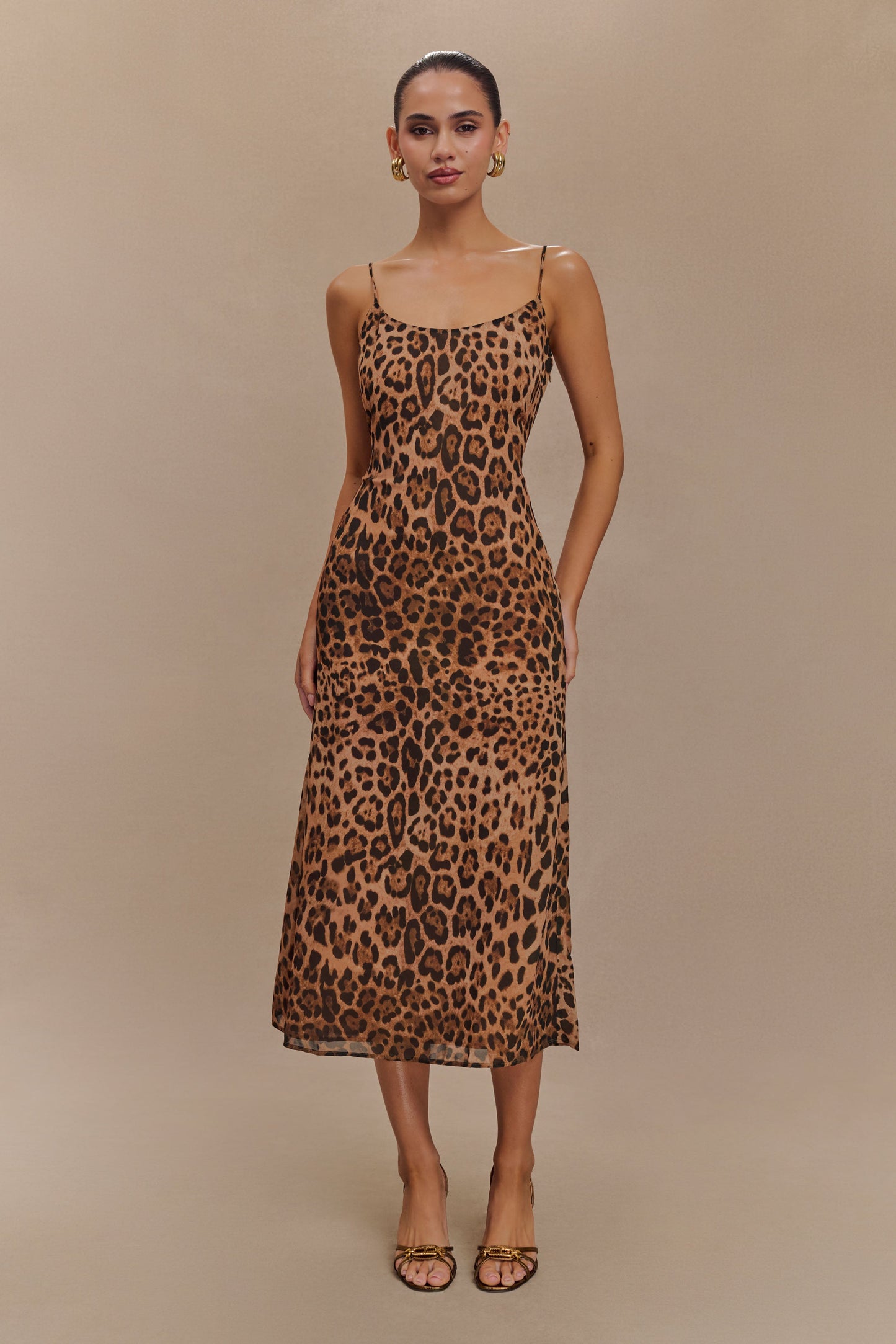 Leanne Chiffon Midi Dress - Leopard Print