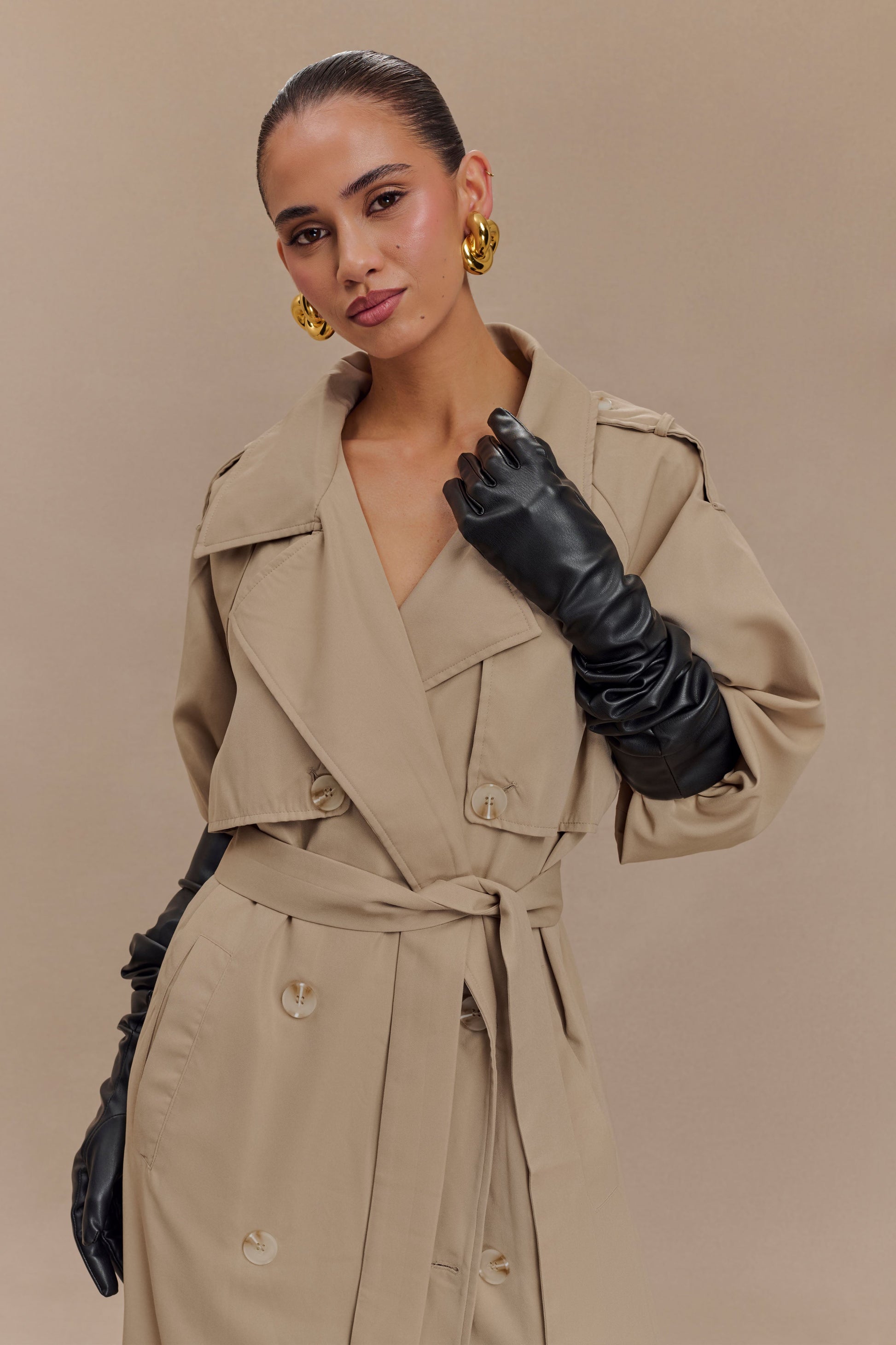 Jasper Faux Leather Elbow Length Gloves - Black #5