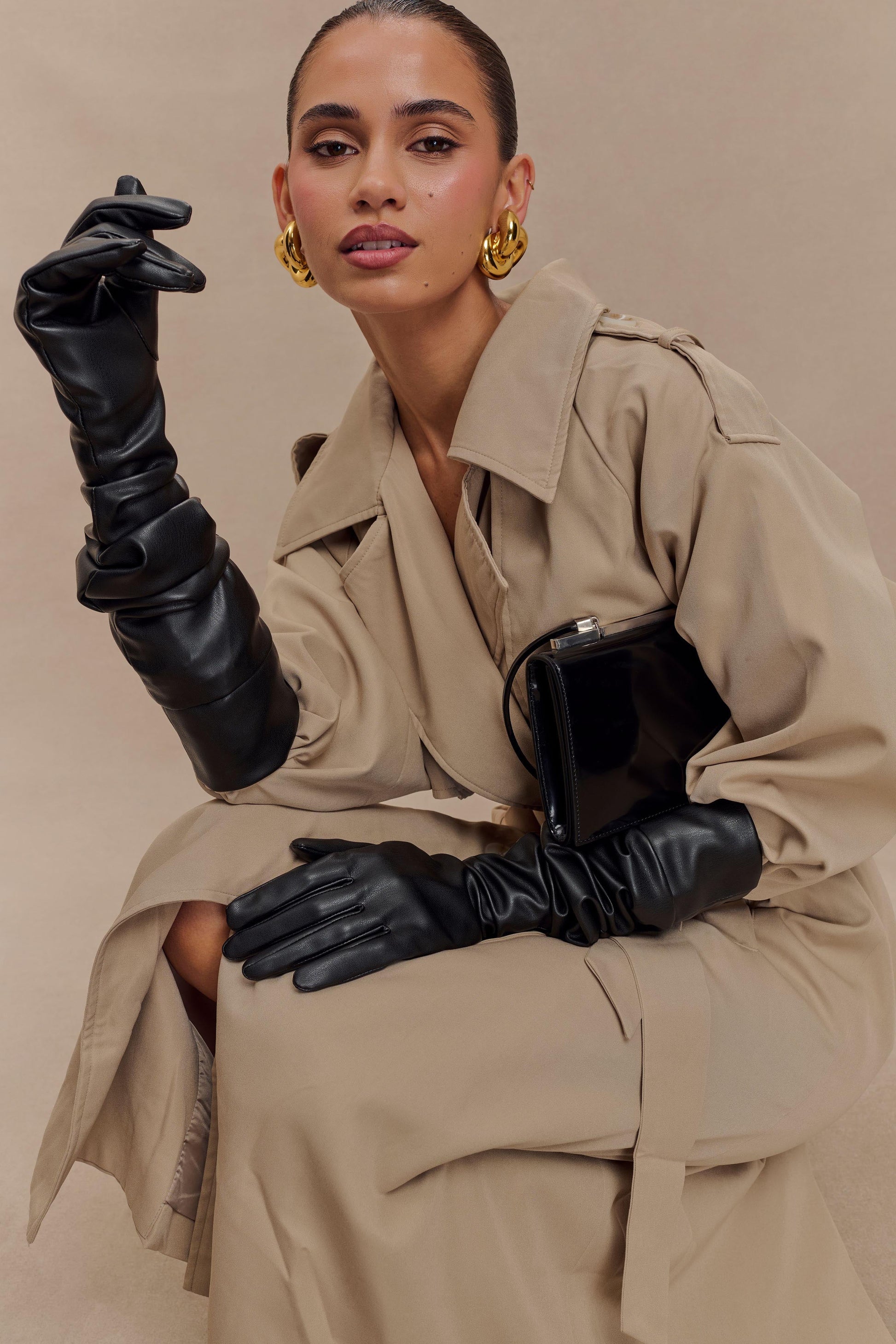 Jasper Faux Leather Elbow Length Gloves - Black #3