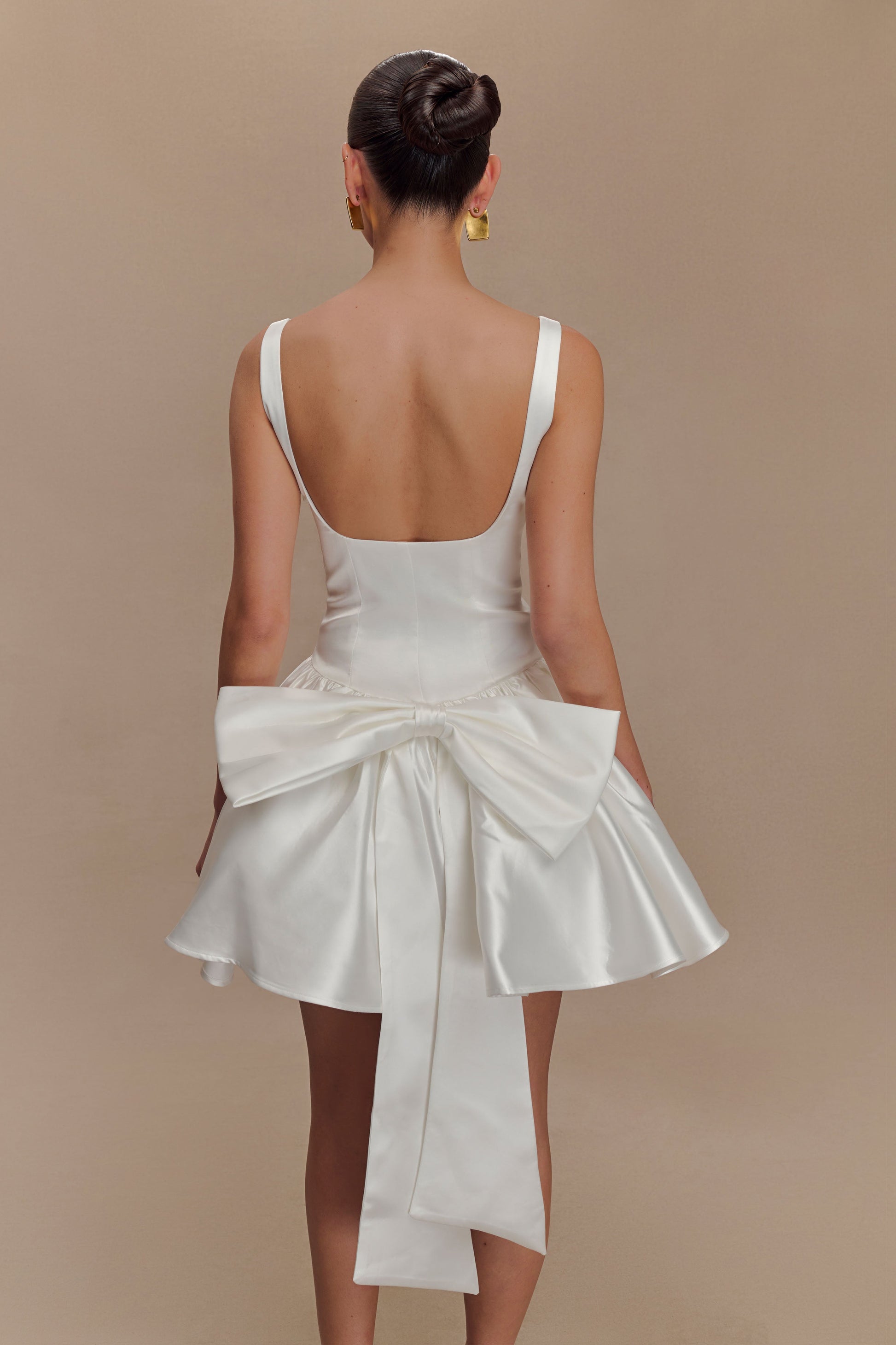 Felicia Satin Mini Dress With Bow - White #5