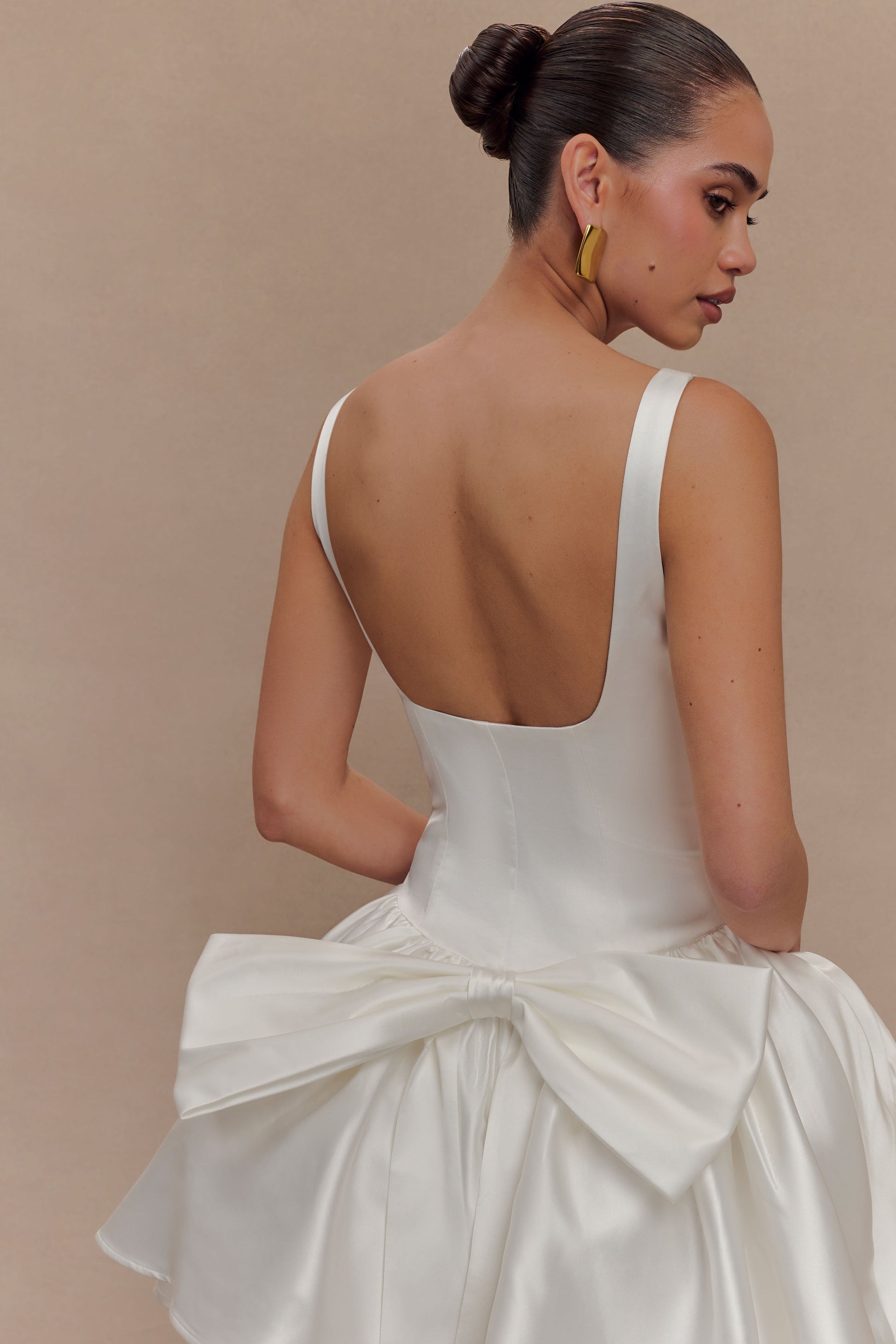 Felicia Satin Mini Dress With Bow - White #3