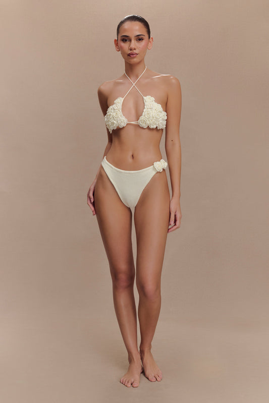 Aesha Floral Crochet Bikini Top - Ivory