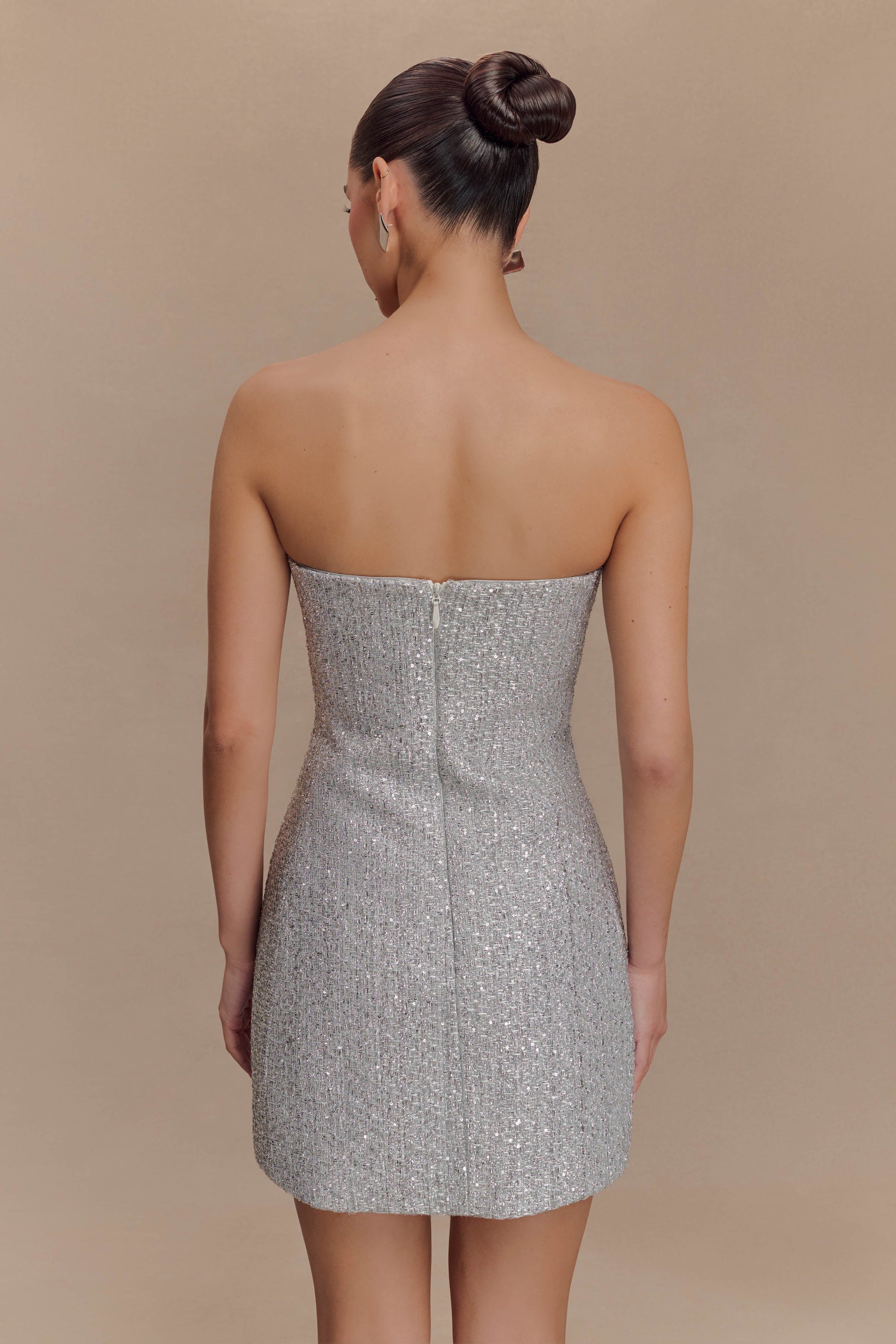 Gala Strapless Tweed Mini Dress - Silver #2