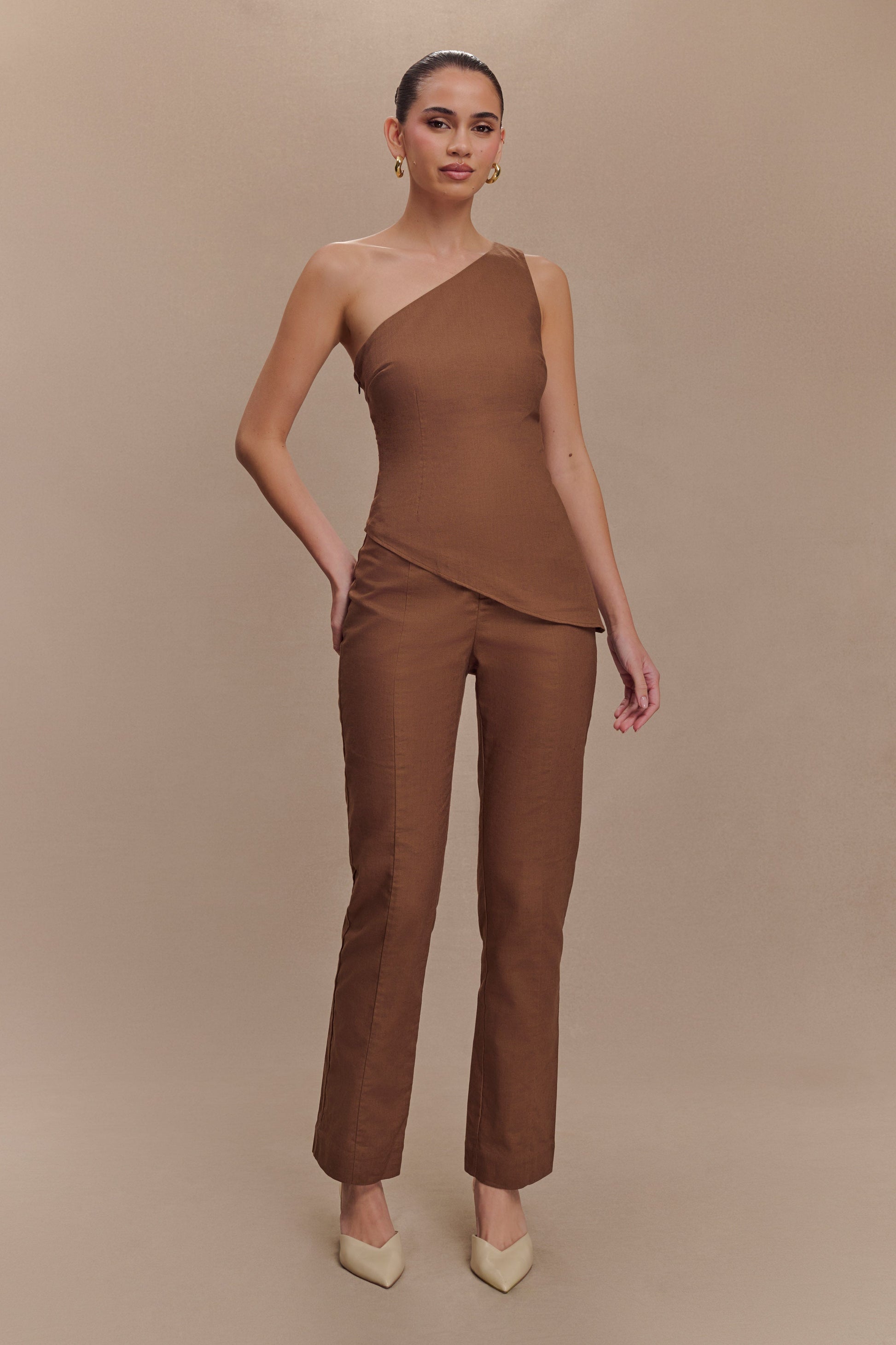 Dora Linen One Shoulder Top - Cacao Brown #5