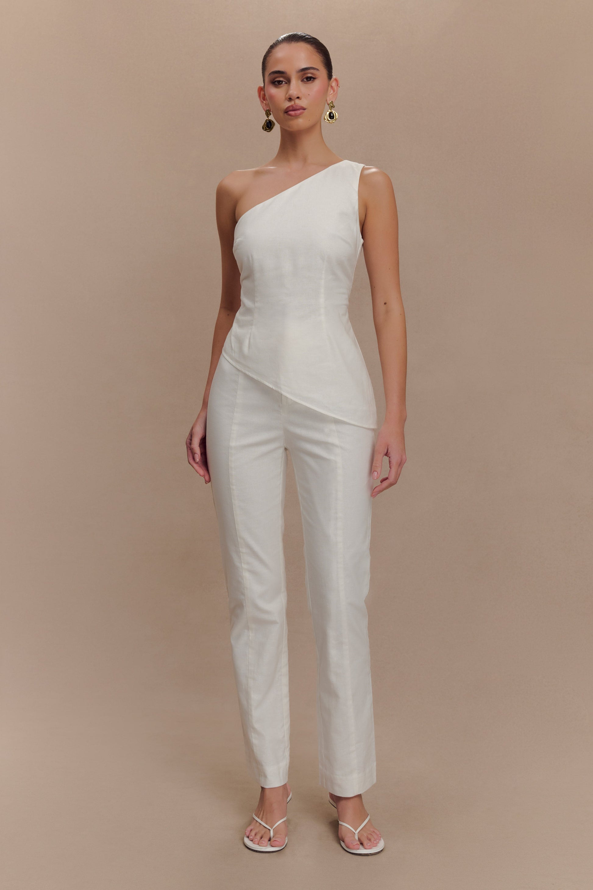 Dora Linen One Shoulder Top - Ivory #5