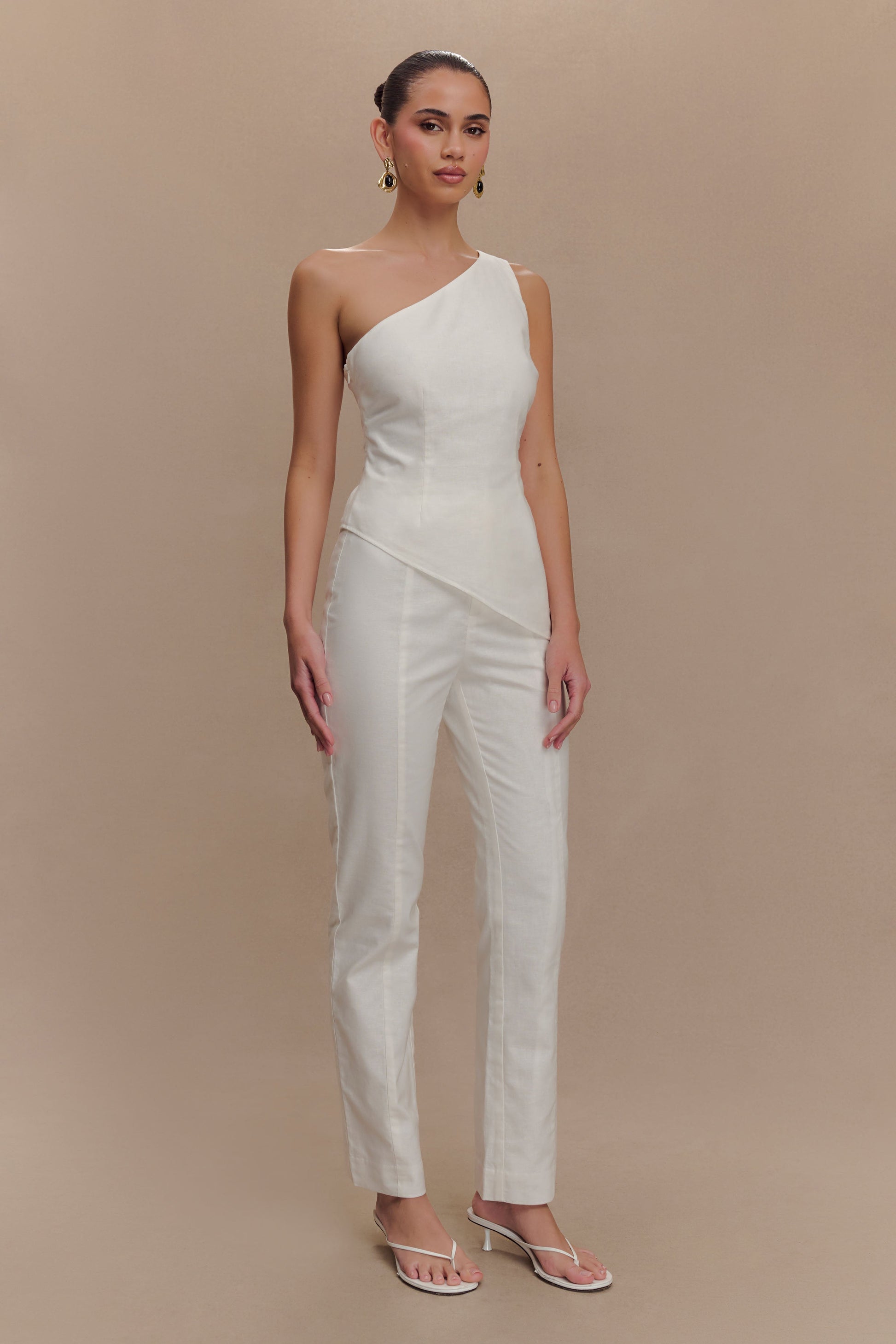 Dora Linen One Shoulder Top - Ivory #4