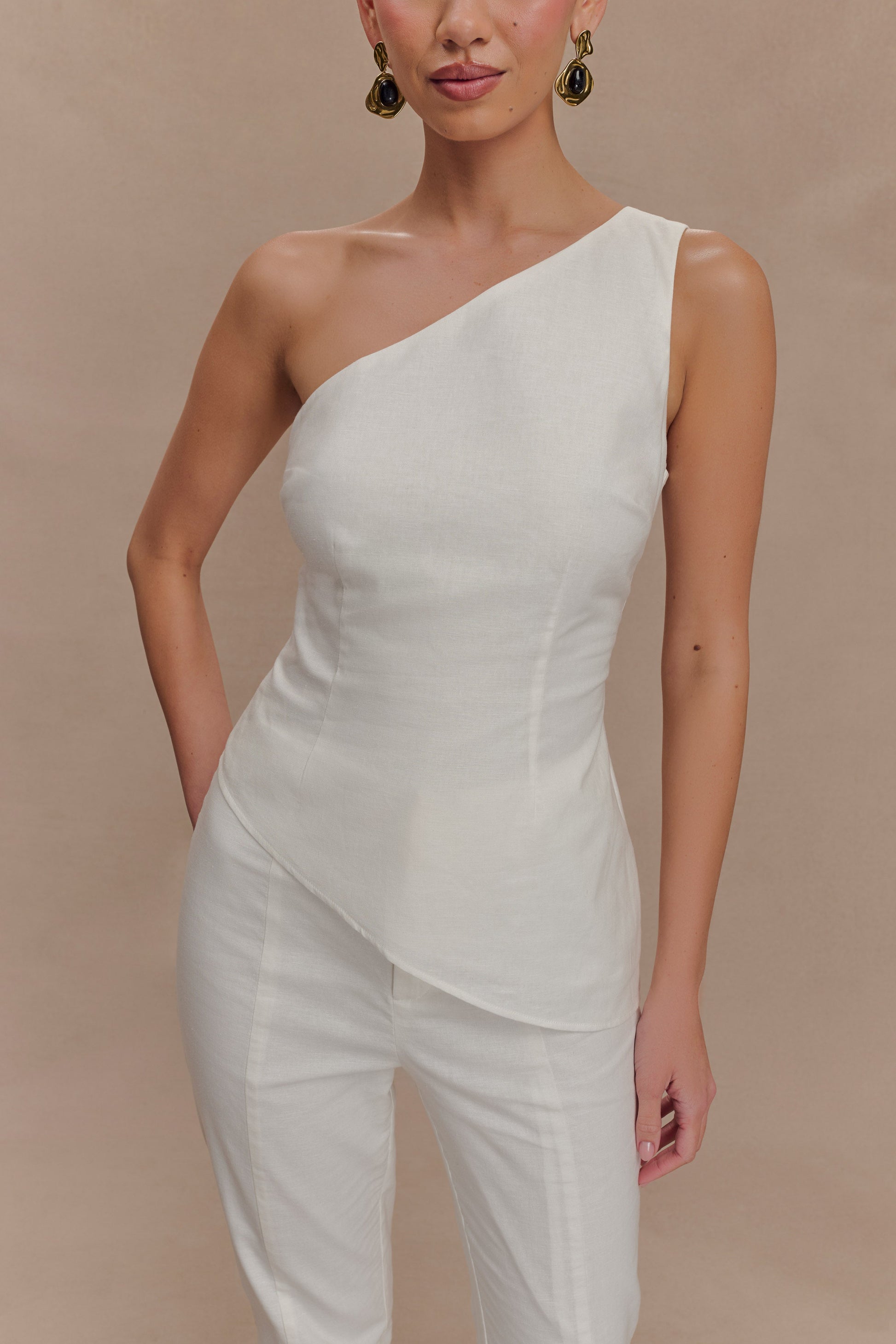 Dora Linen One Shoulder Top - Ivory #3