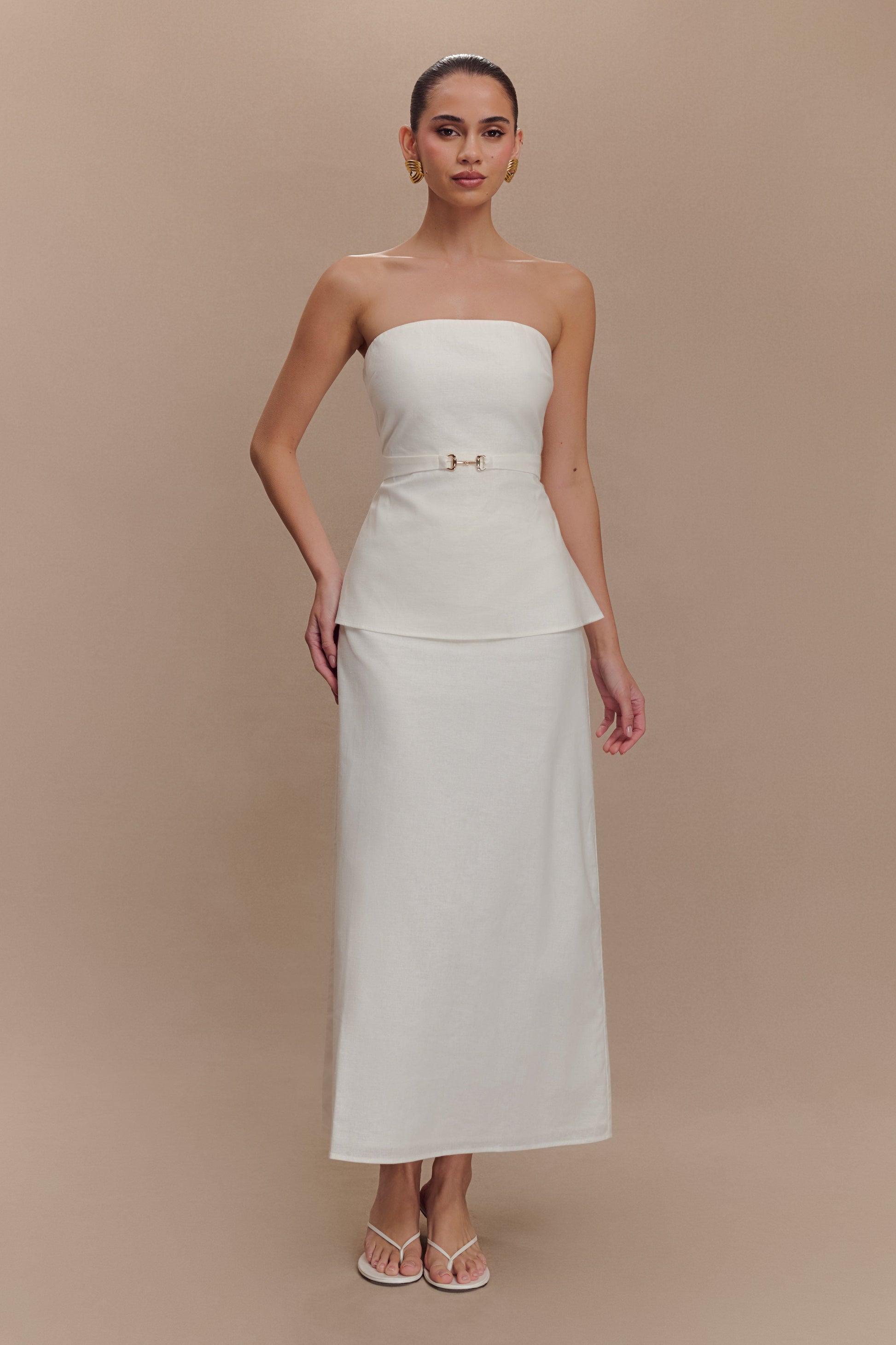 Dora Strapless Linen Top - Ivory #5