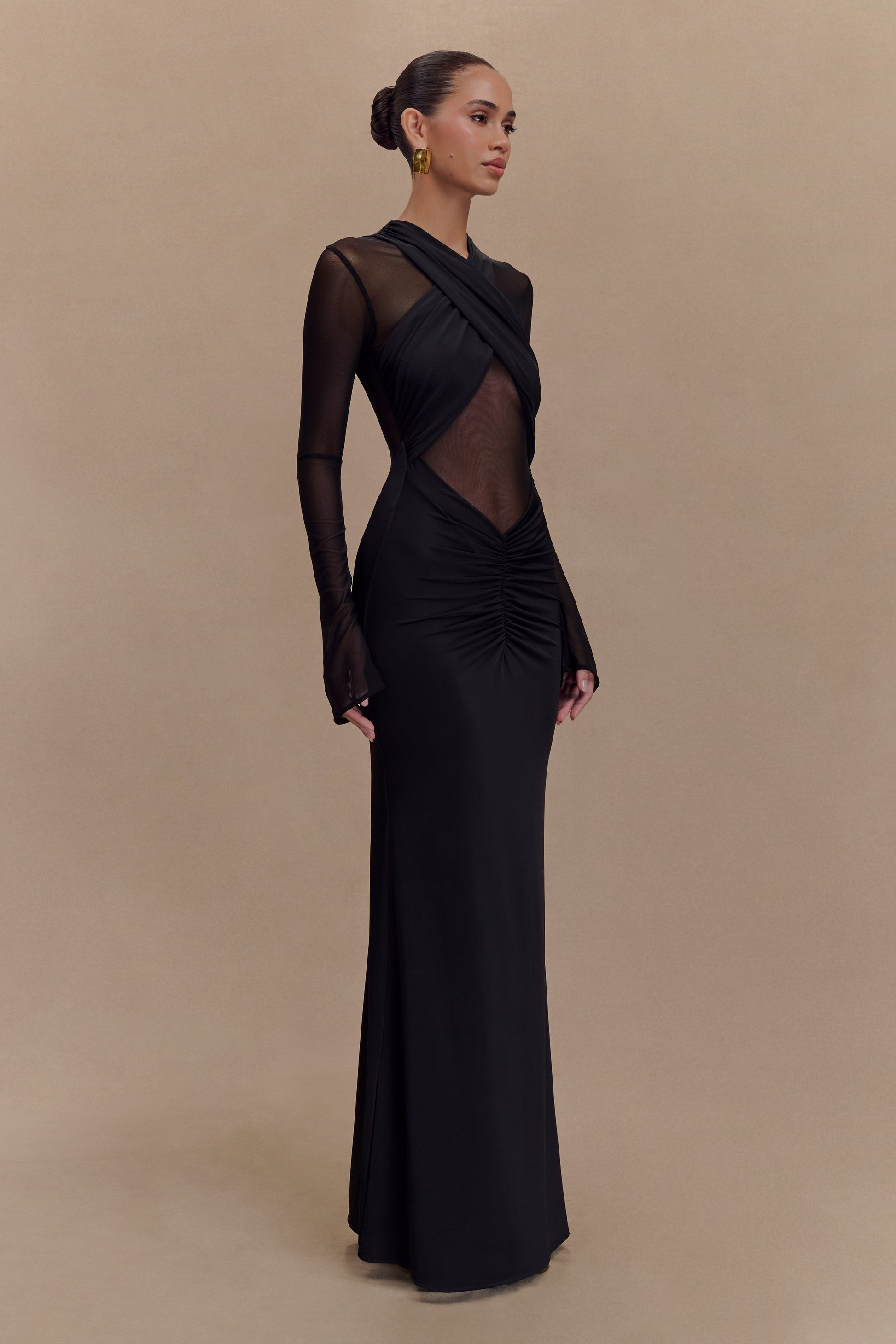 Tania Slinky And Mesh Long Sleeve Maxi Dress - Black #3