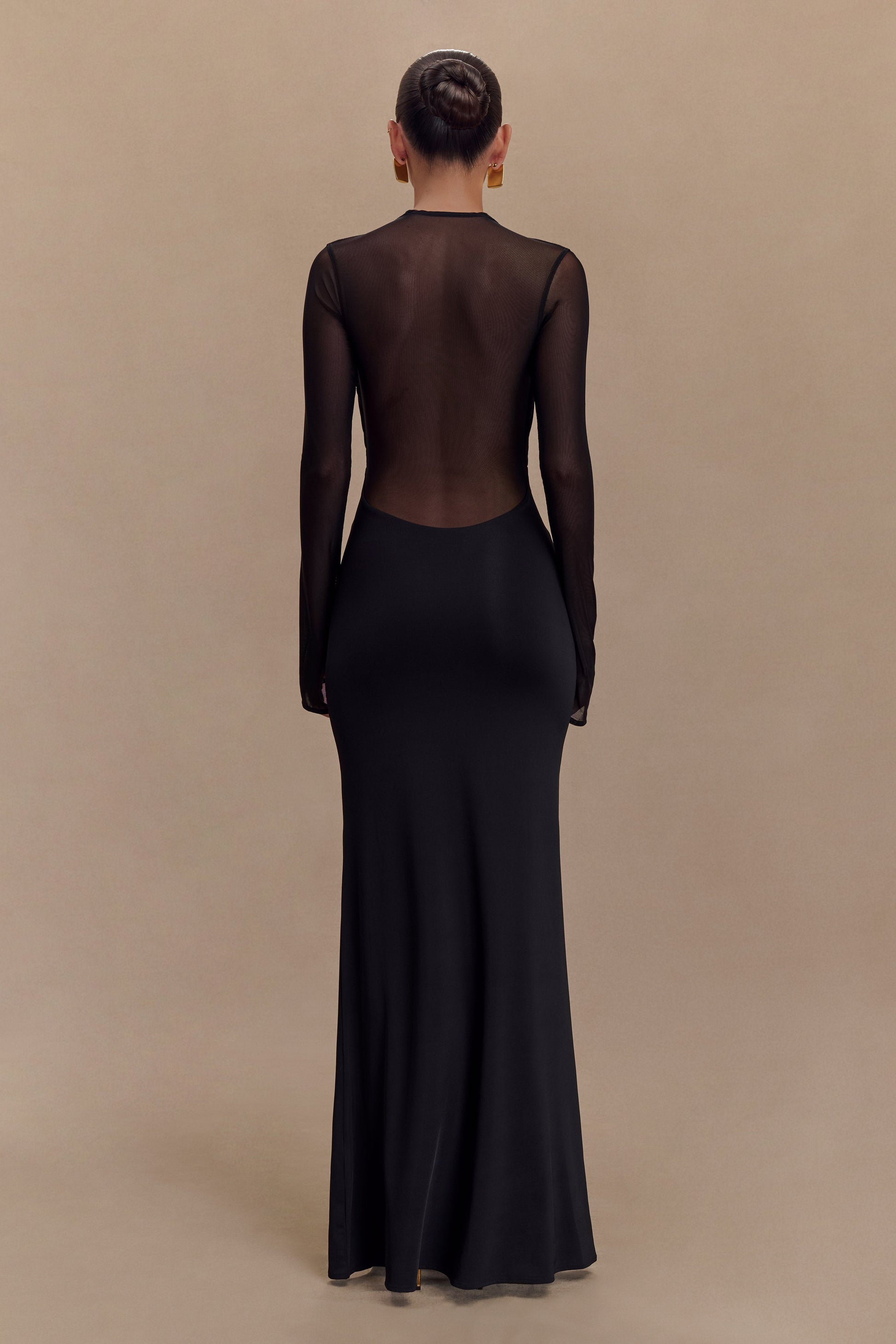 Tania Slinky And Mesh Long Sleeve Maxi Dress - Black #2