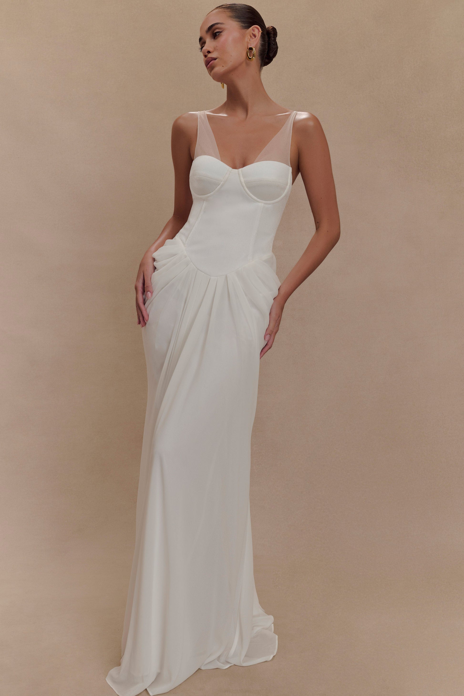 Roxanne Velvet Corset Maxi Dress - White #5