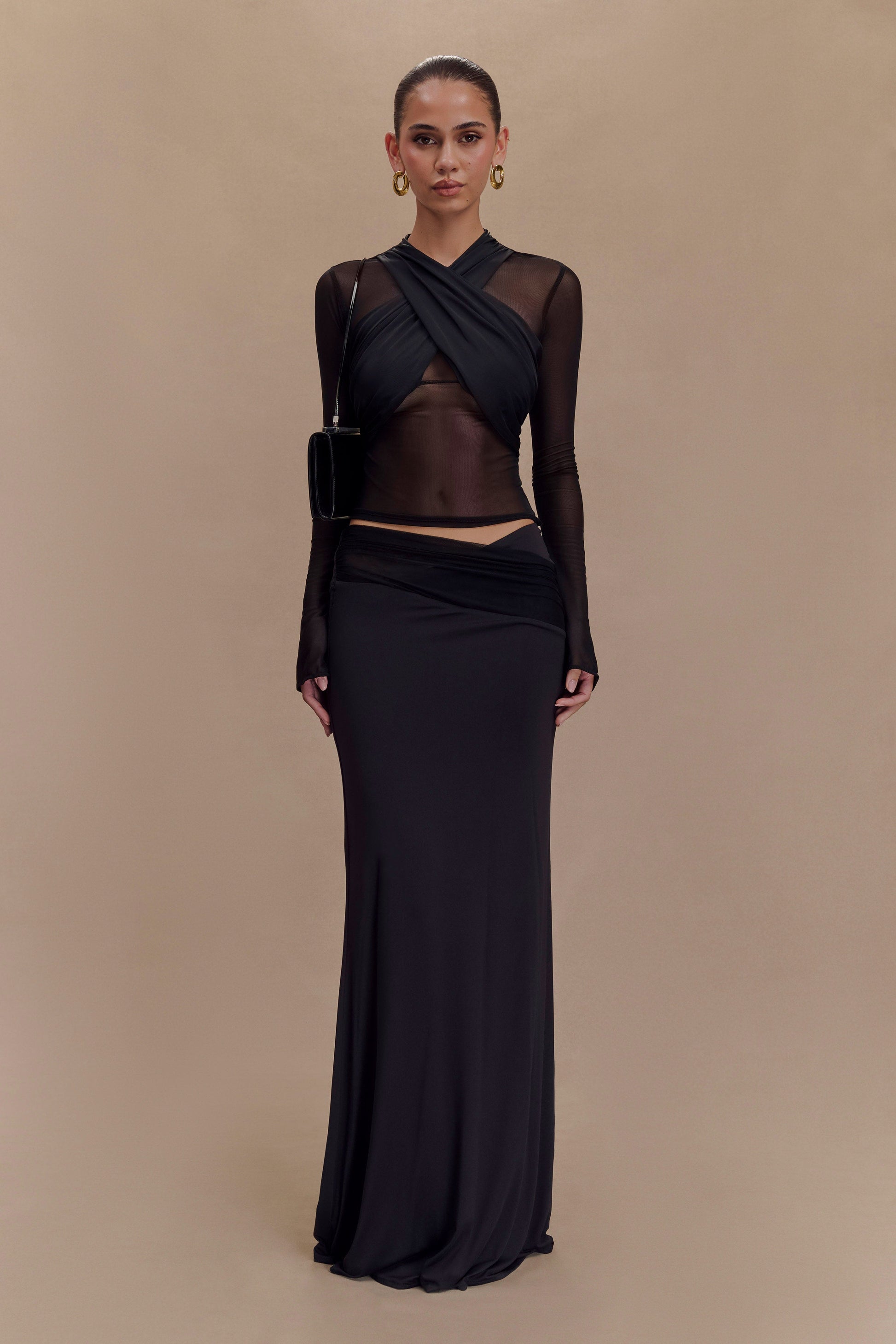 Tania Slinky And Mesh Long Sleeve Top - Black #6