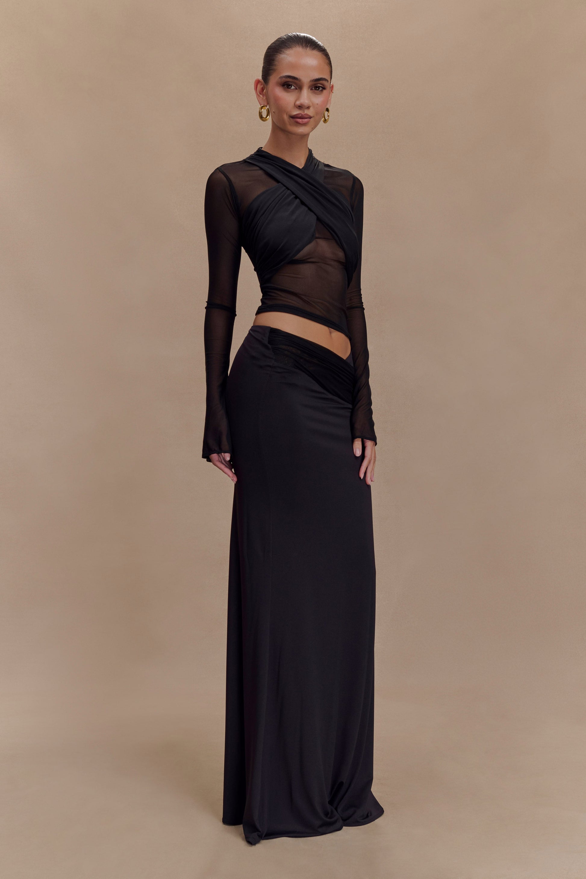 Tania Slinky And Mesh Long Sleeve Top - Black #4