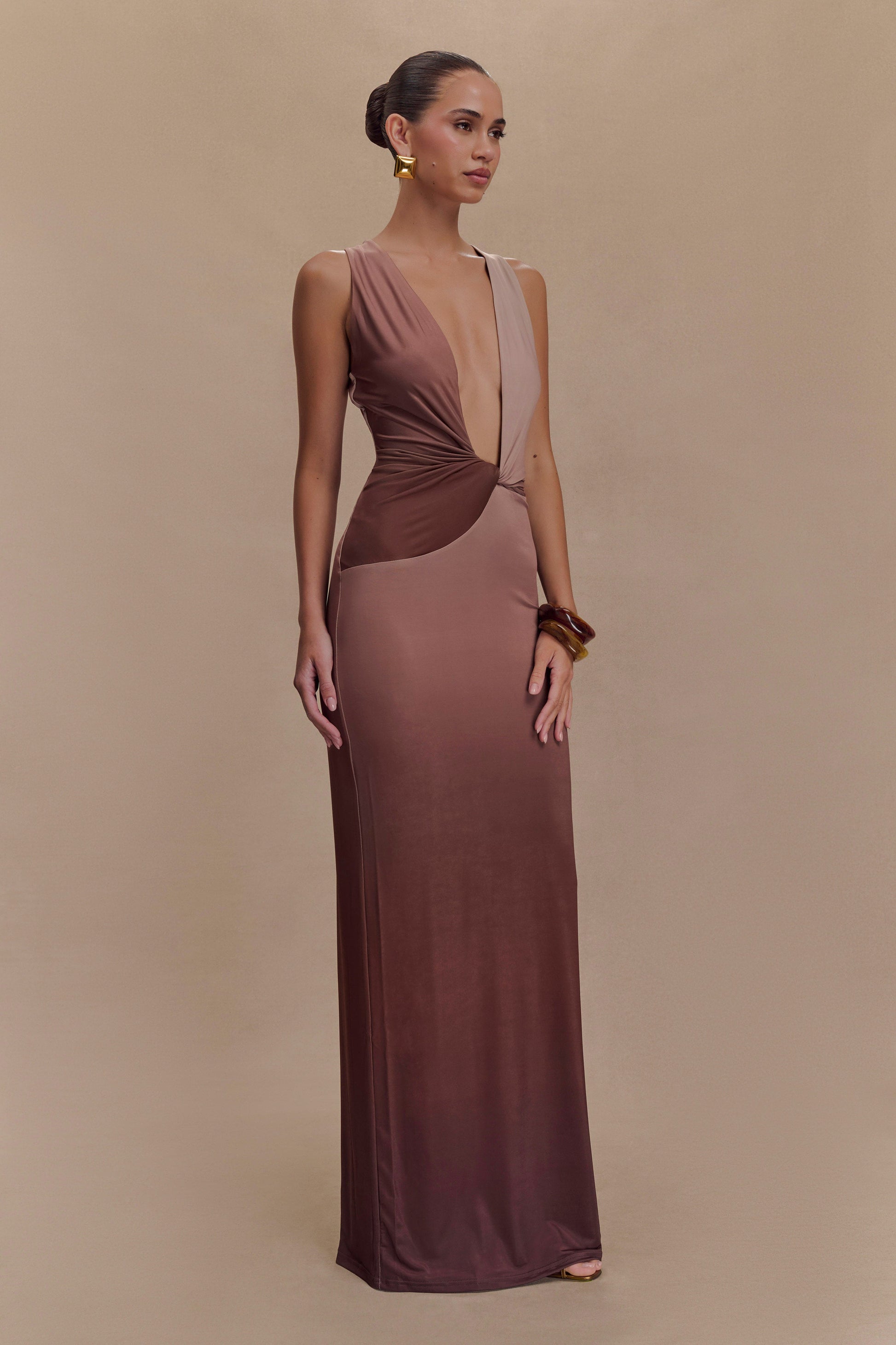 Stella Draped Slinky Maxi Dress - Mocha Ombre #4