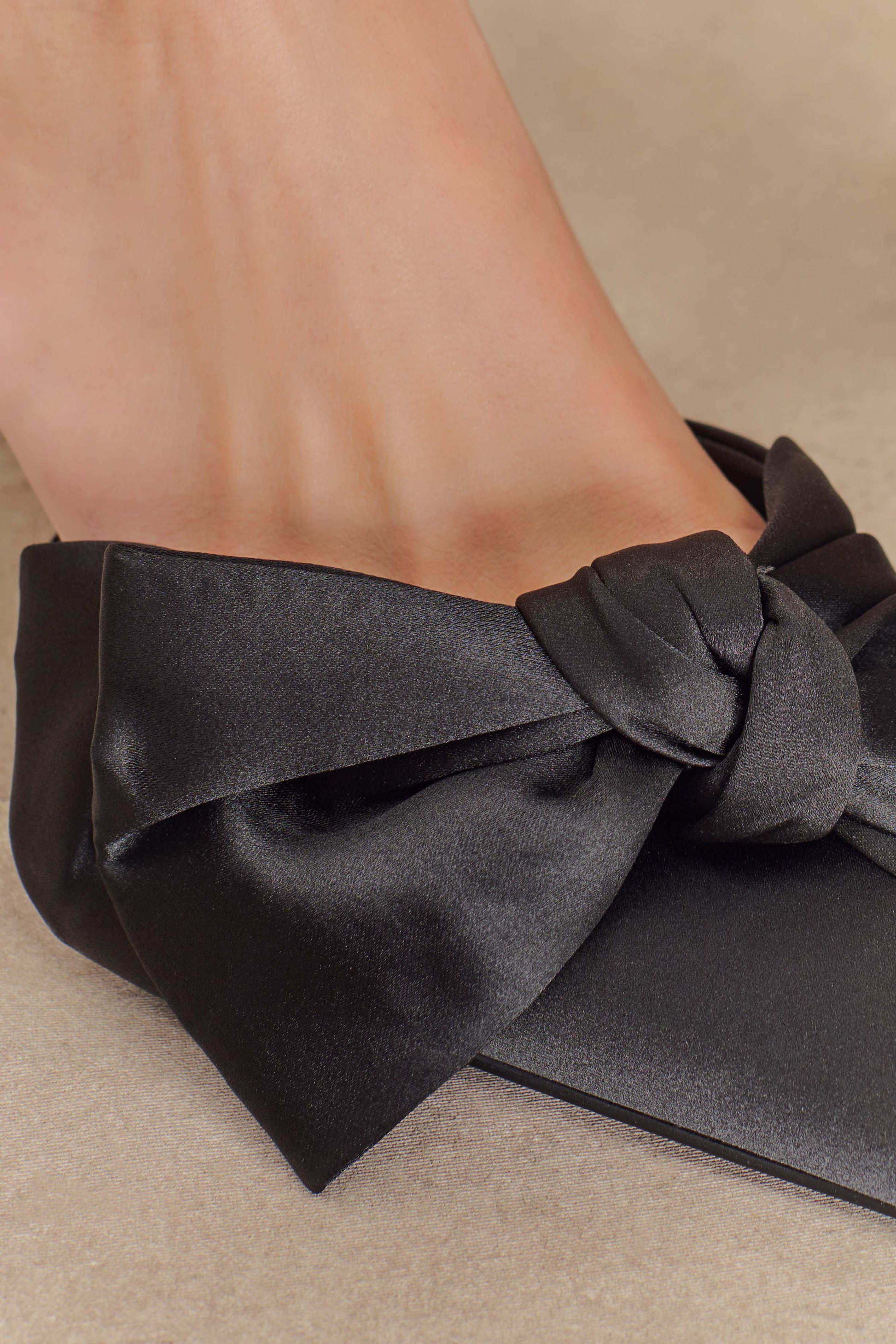 Elena Pointed Satin Bow Heel - Black #6