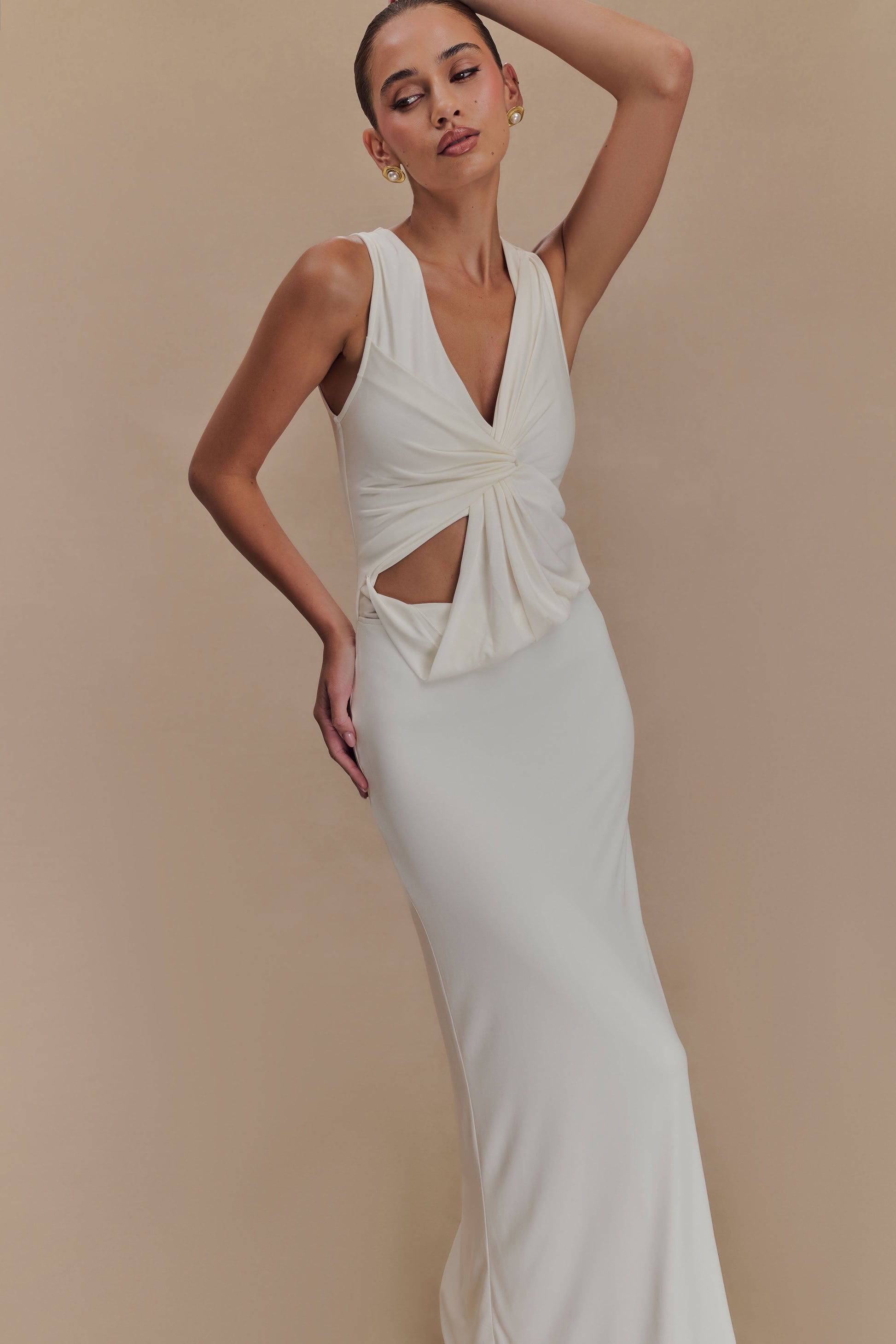 Kassidy Peached Jersey Maxi Dress - Ivory #3
