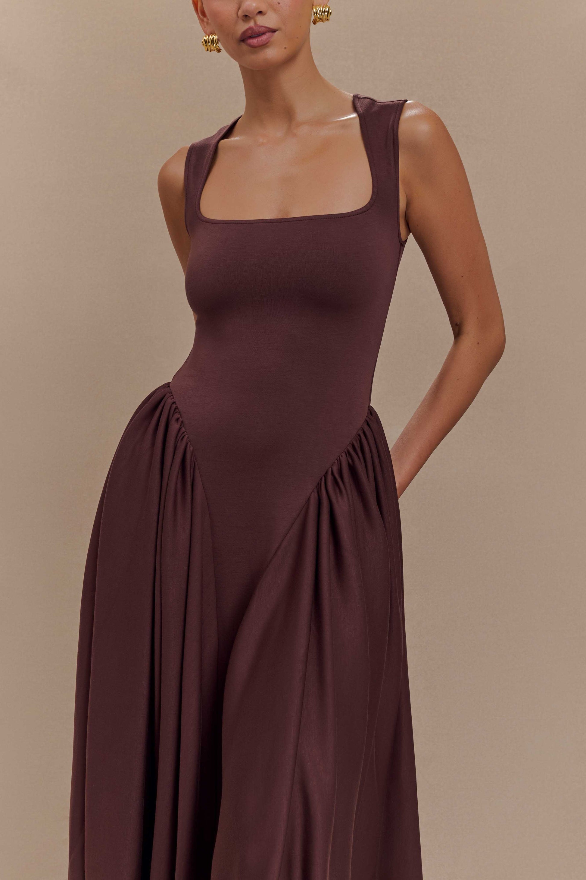Sharon Scuba Jersey Midi Dress - Cacao Brown #3