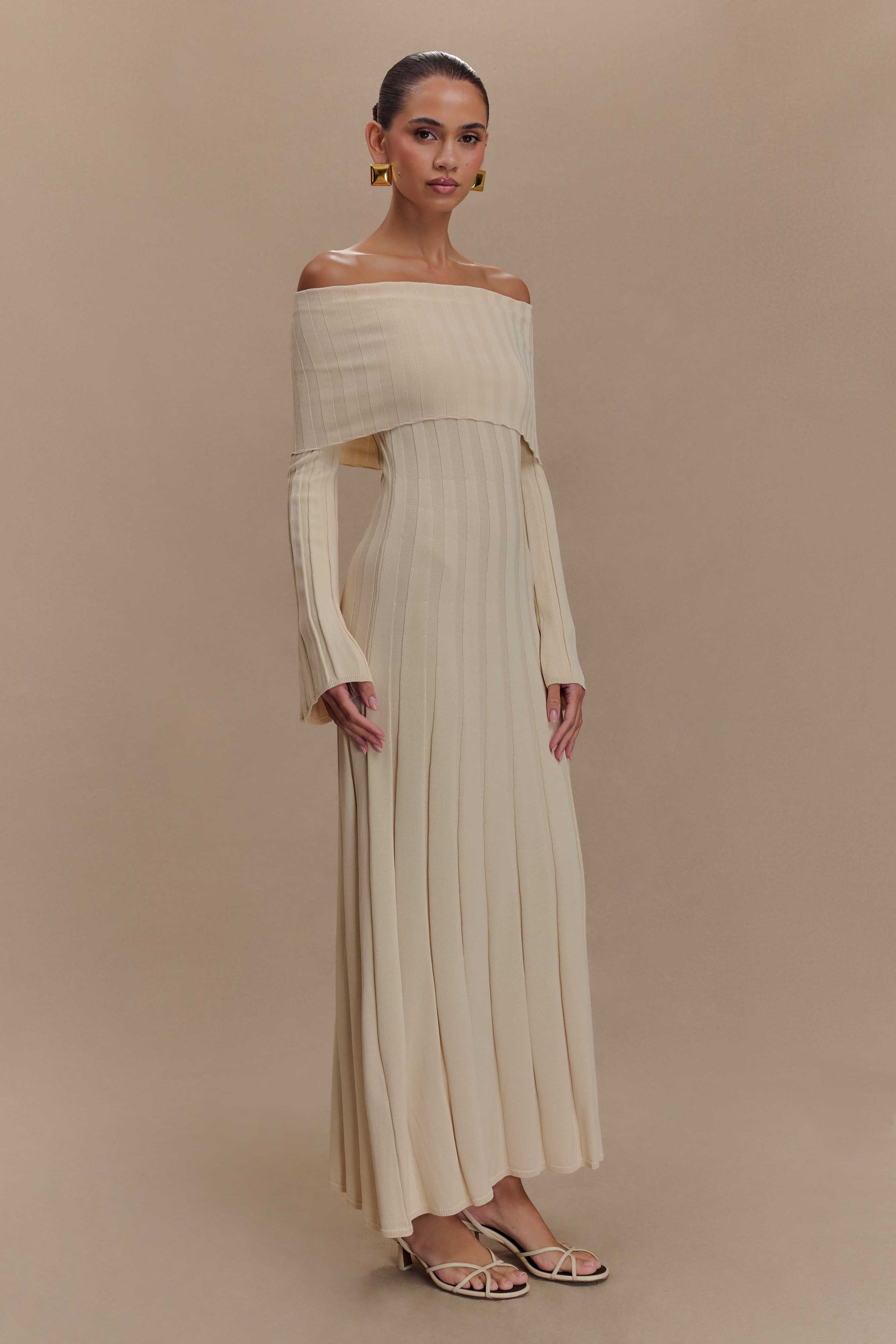 Alonza Long Sleeve Knit Midi Dress - Cream #4