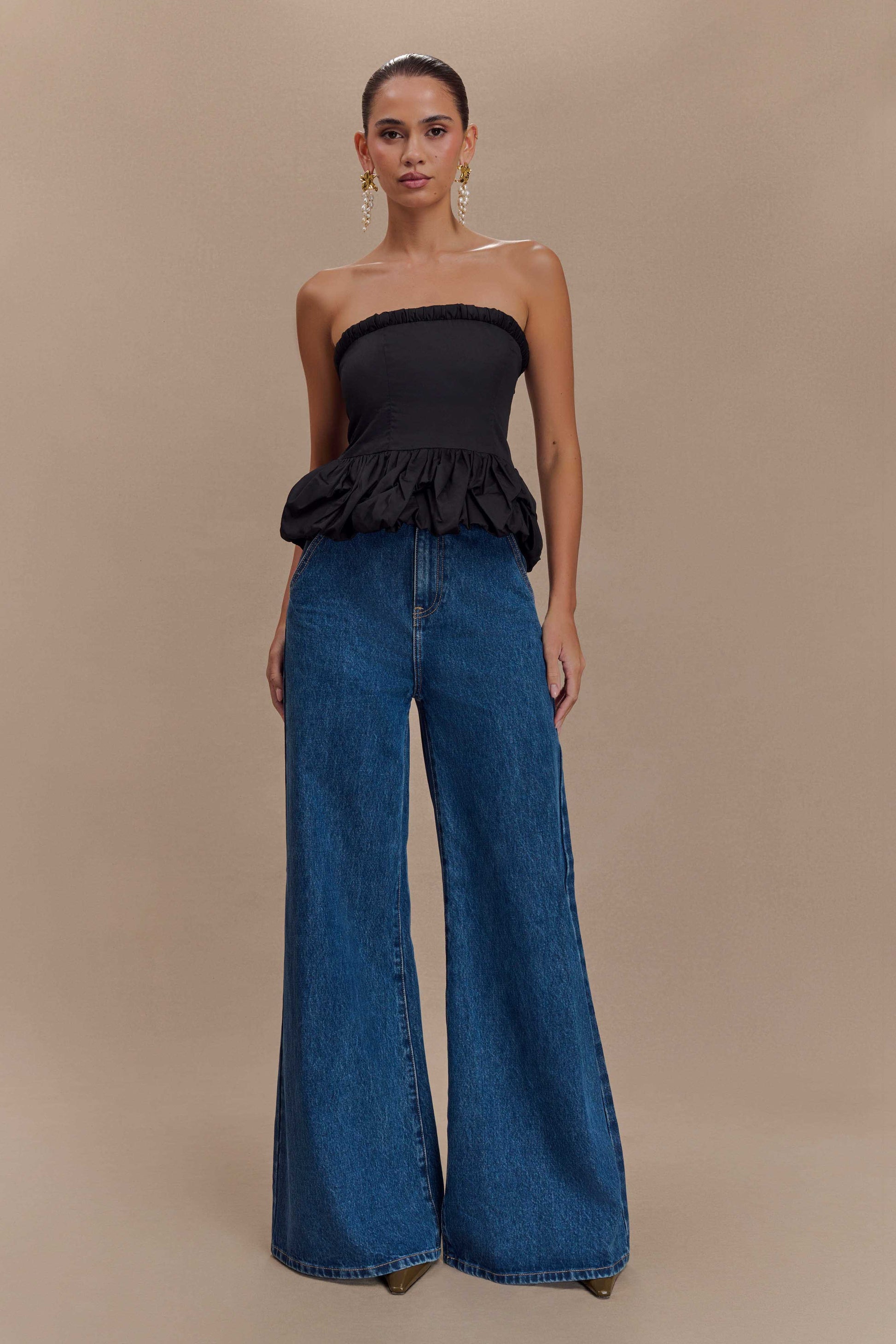 Cora Ruched Strapless Top - Black #5