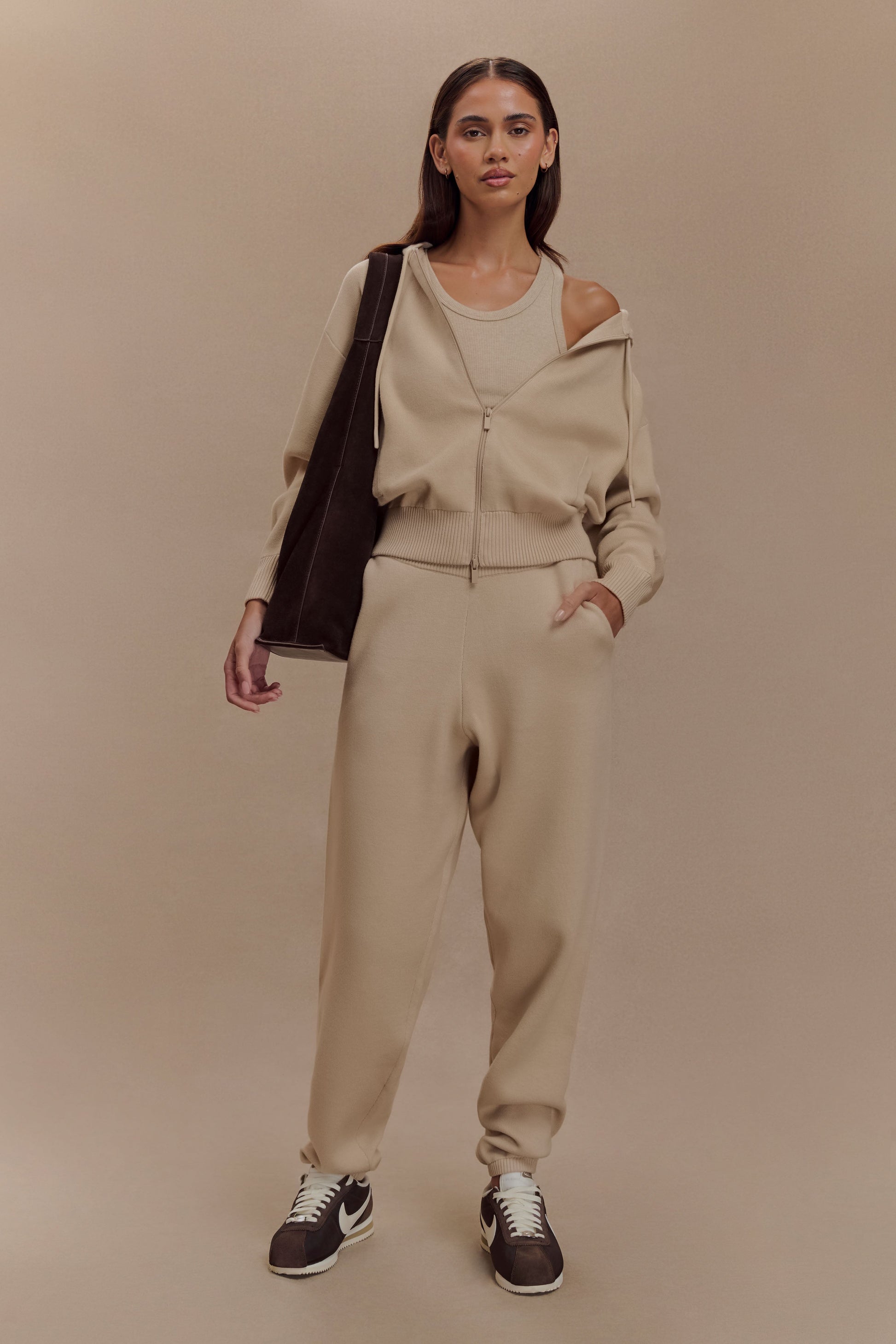 Sami Zip Front Knit Hoodie - Camel #7