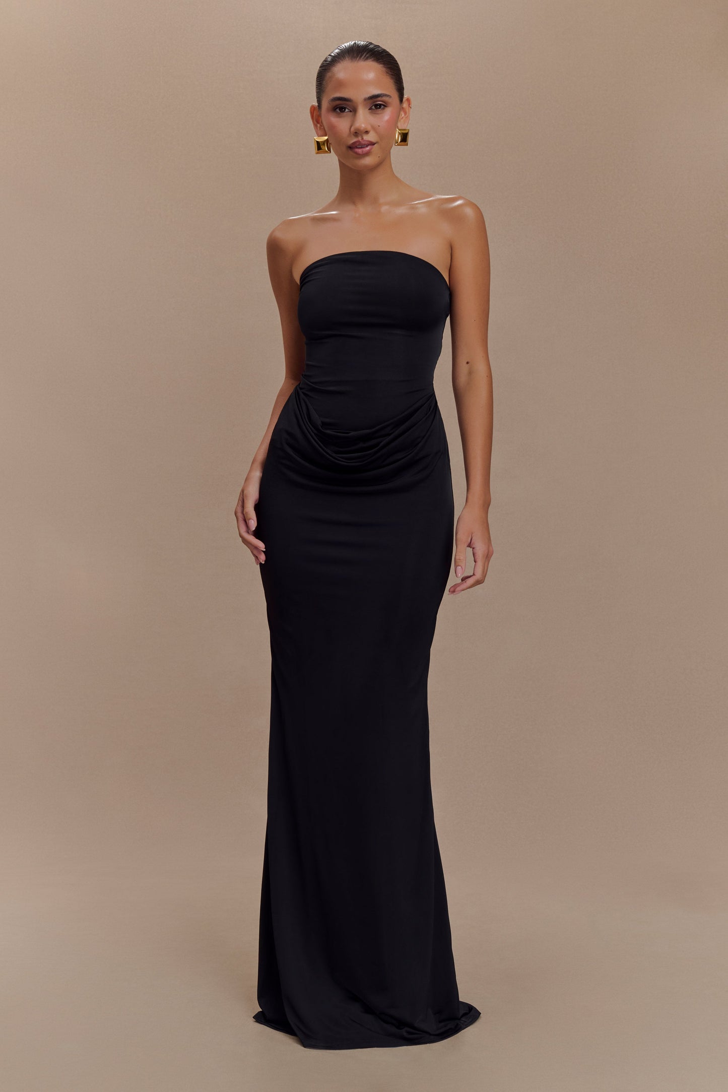 Madison Strapless Slinky Maxi Dress - Black