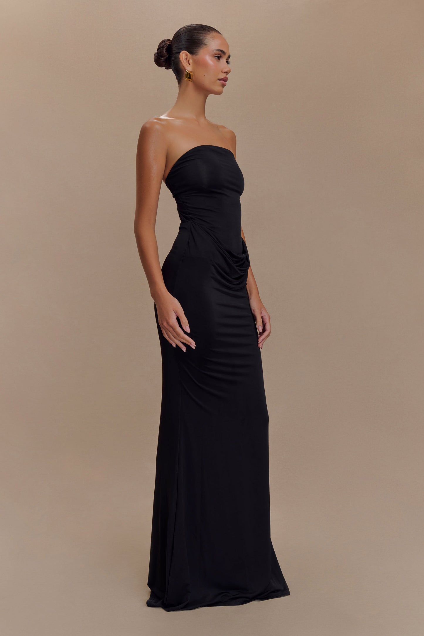 Madison Strapless Slinky Maxi Dress - Black
