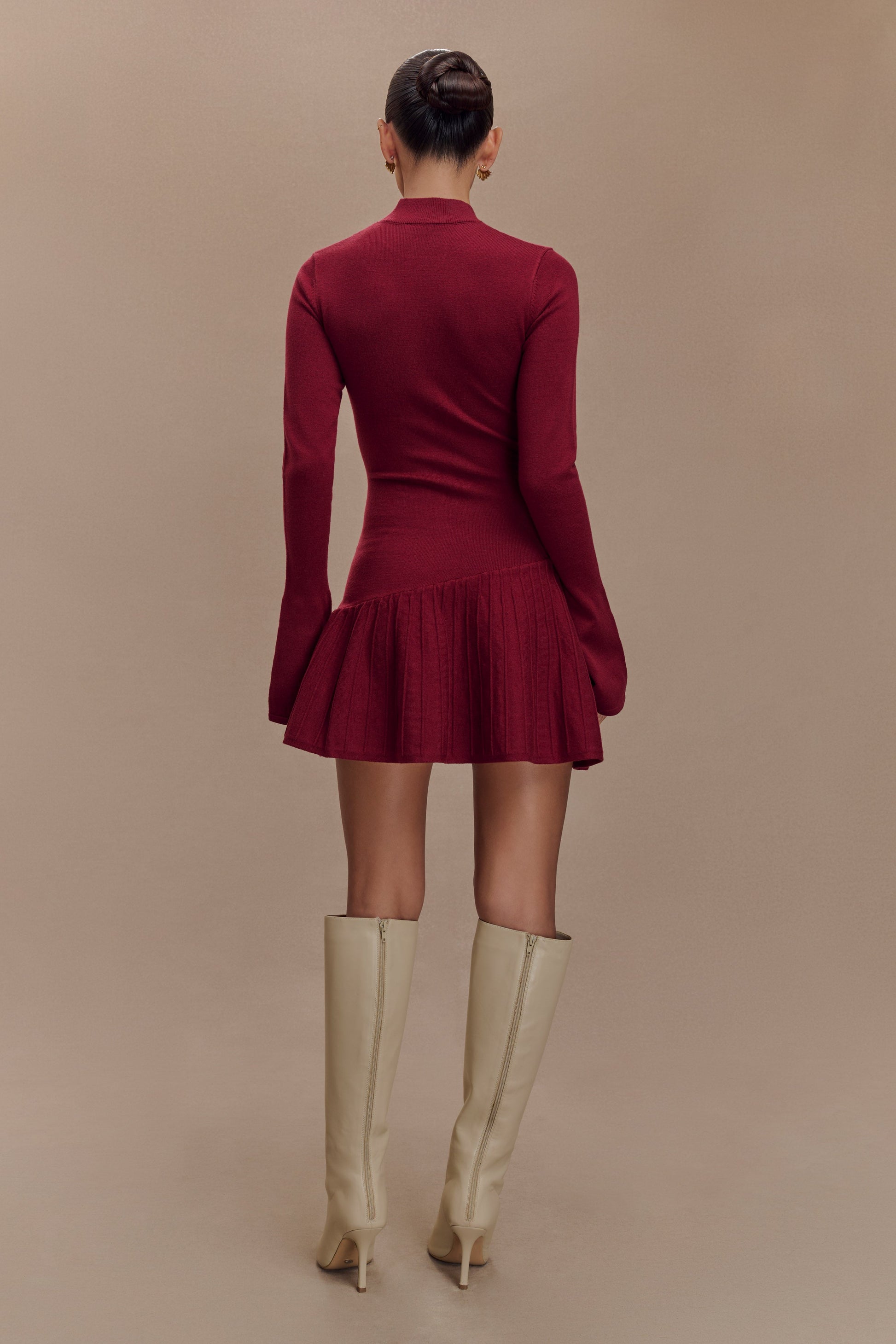 Blair Knit Mini Dress With Pleats - Merlot #3