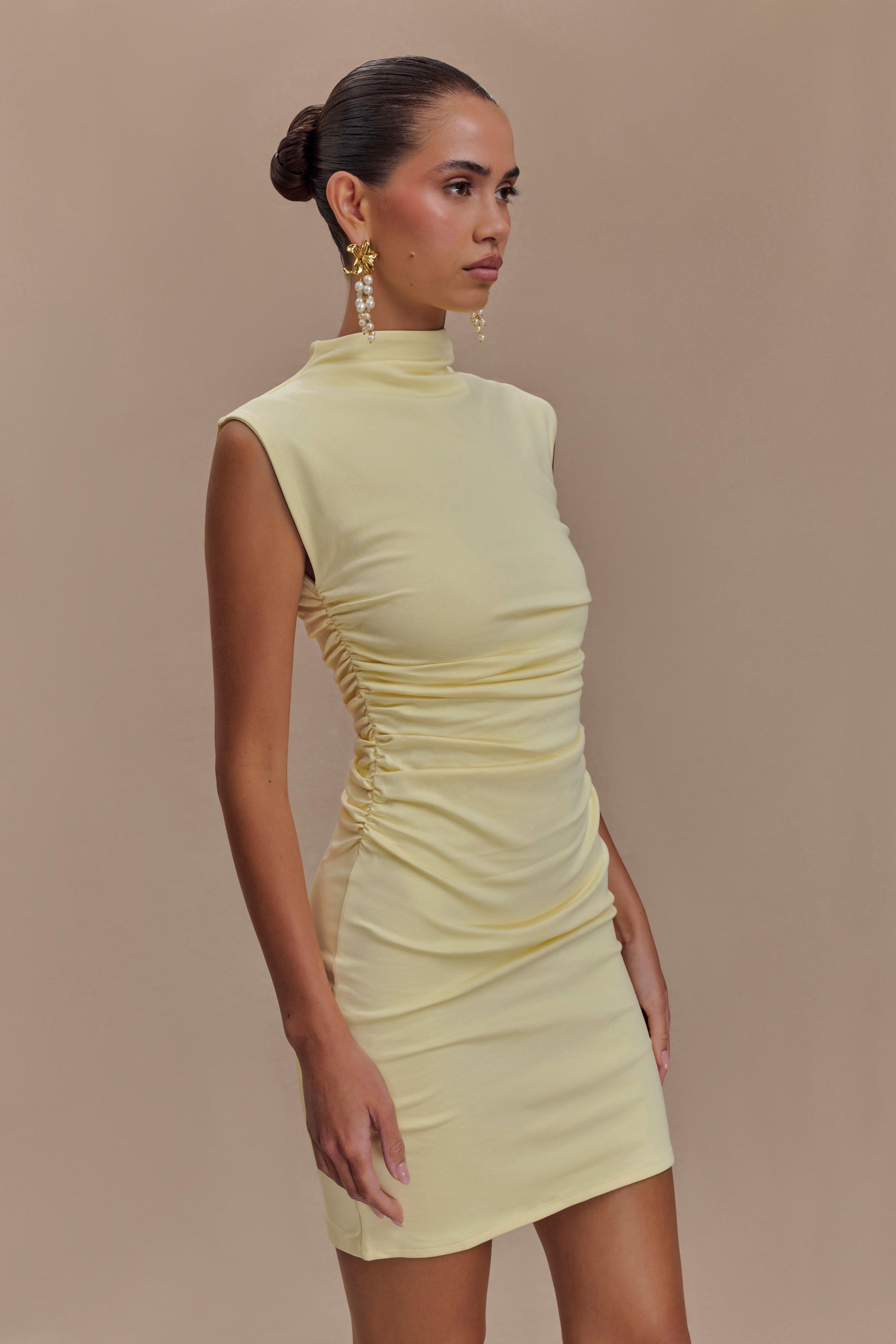 Elliot High Neck Sleeveless Mini Dress - Pale Lemon #5