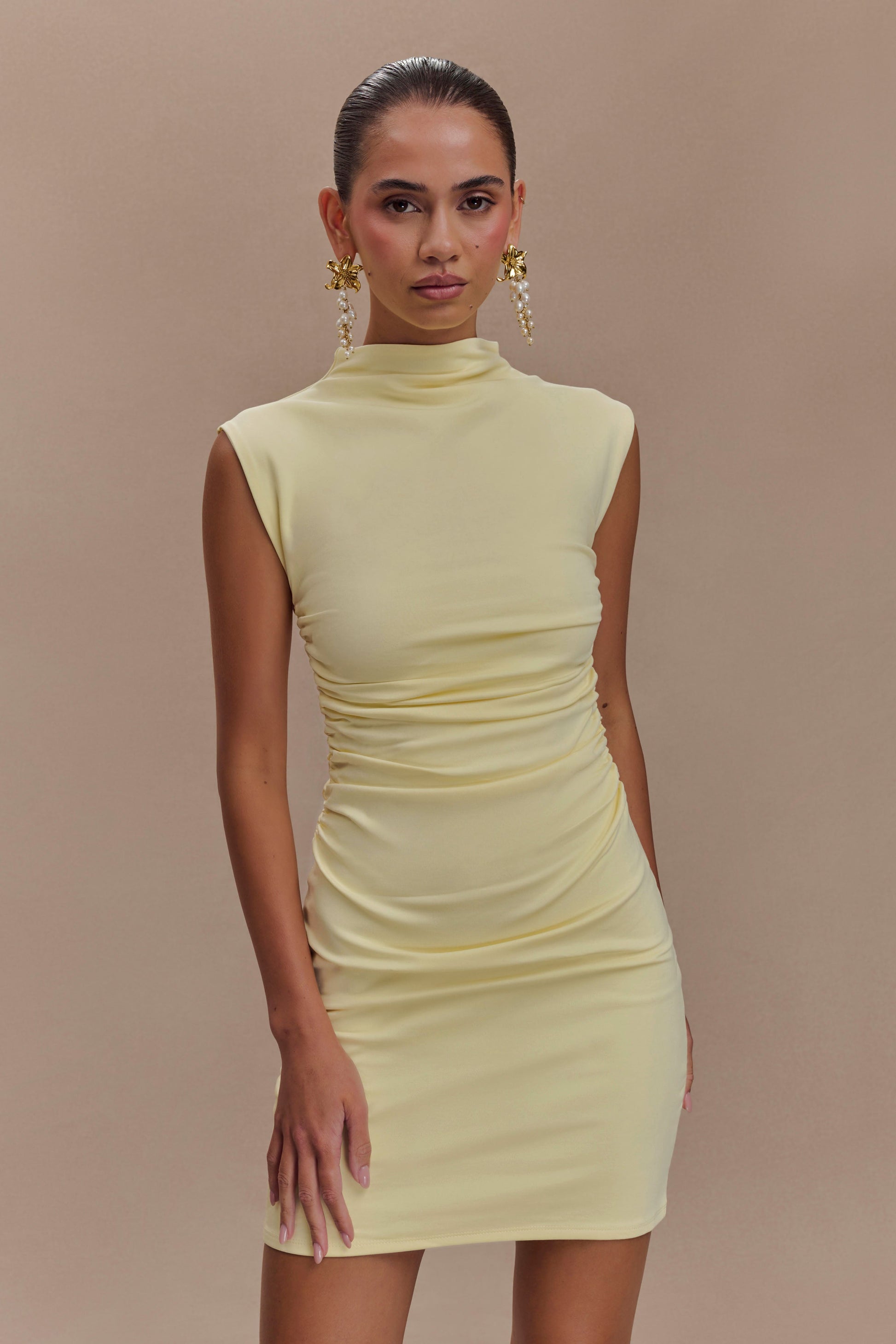 Elliot High Neck Sleeveless Mini Dress - Pale Lemon #7