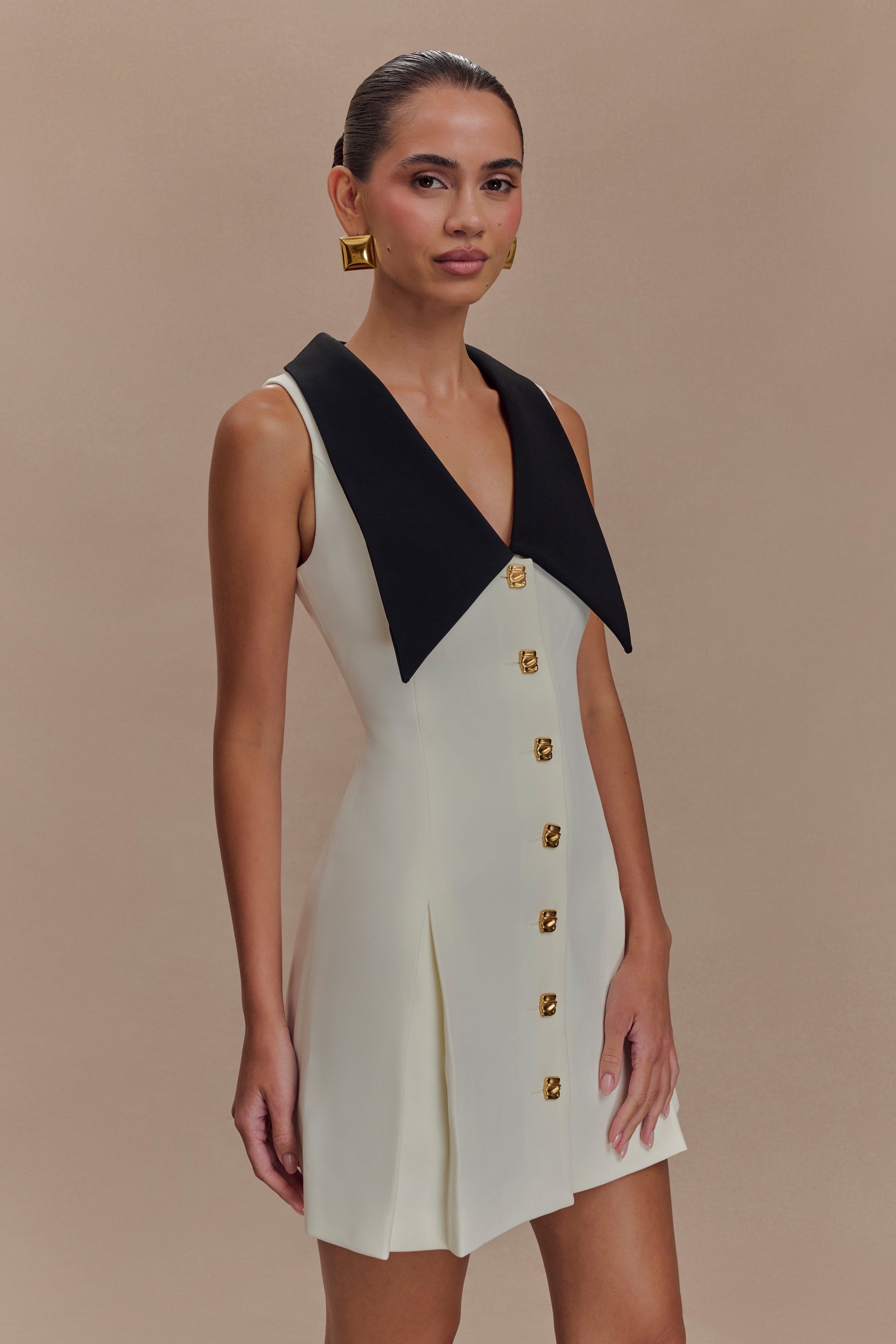 Oli Sleeveless Contrast Mini Dress - Ivory/Black #5