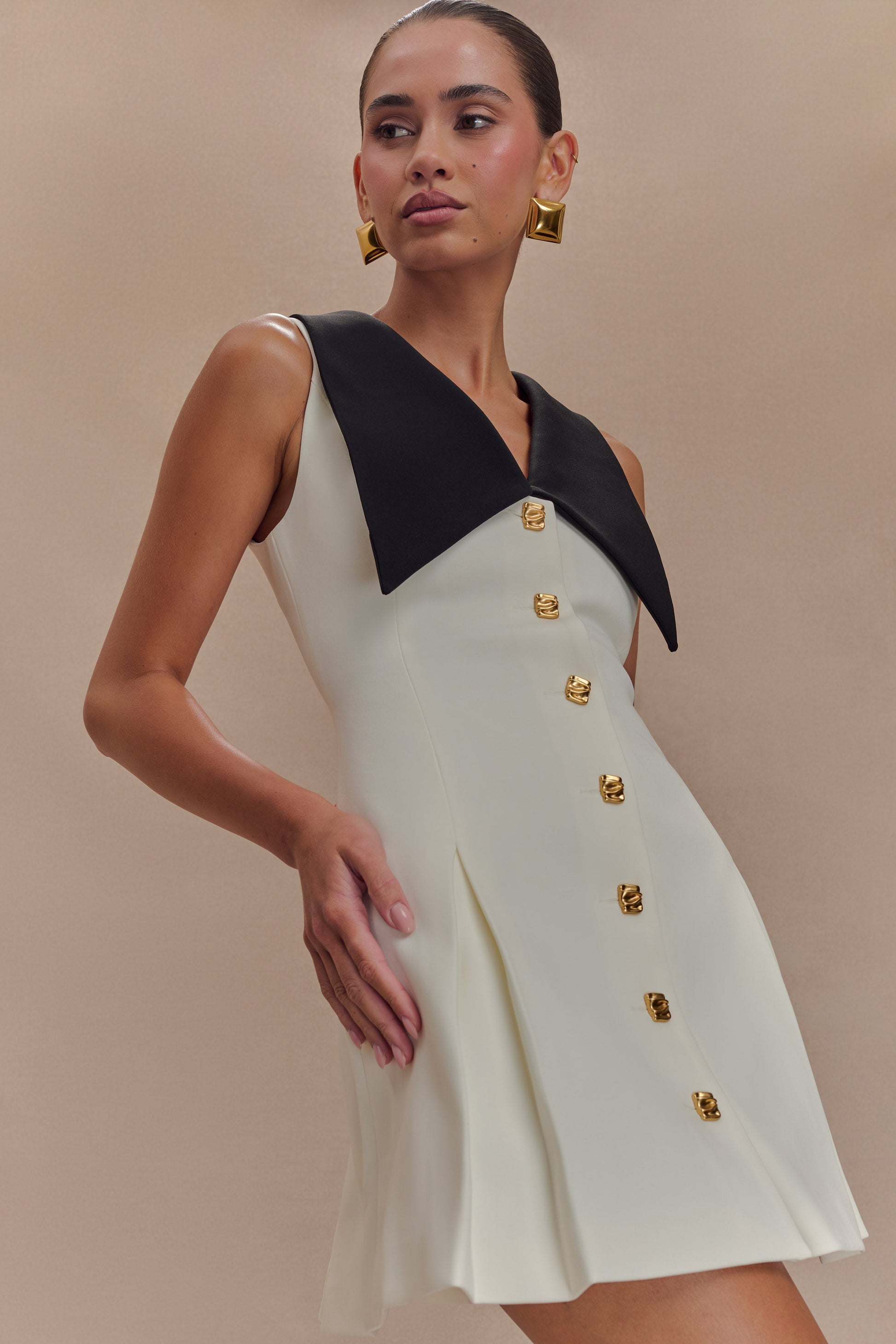 Oli Sleeveless Contrast Mini Dress - Ivory/Black #3