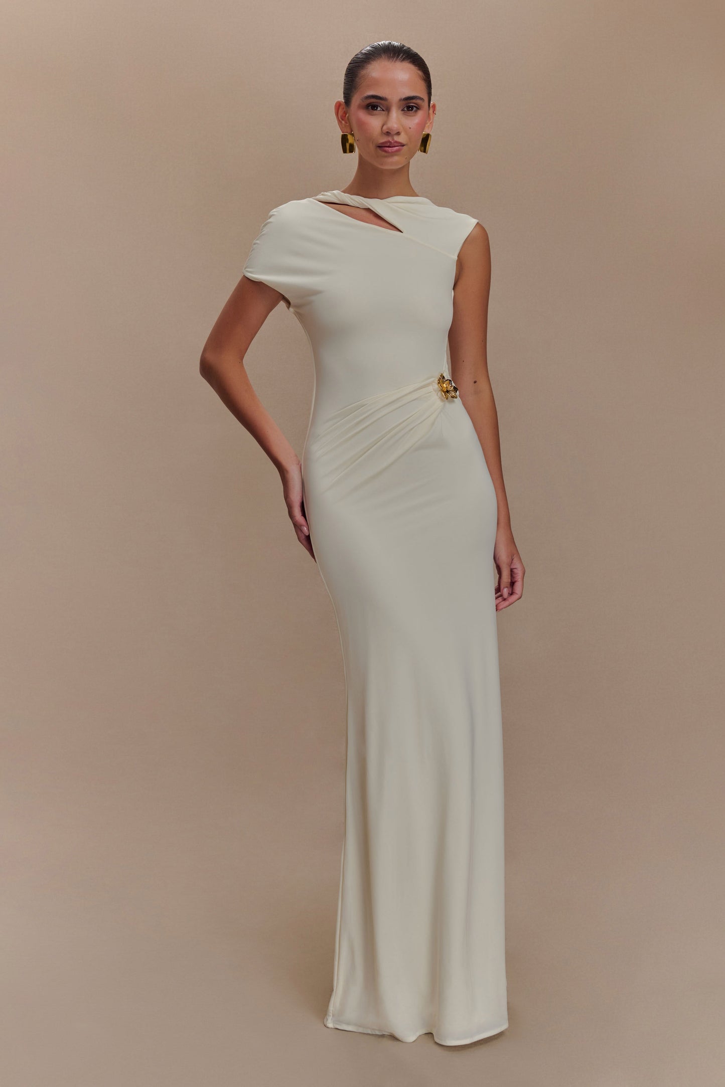 Kaida Slinky Maxi Dress With Hardware - Ivory