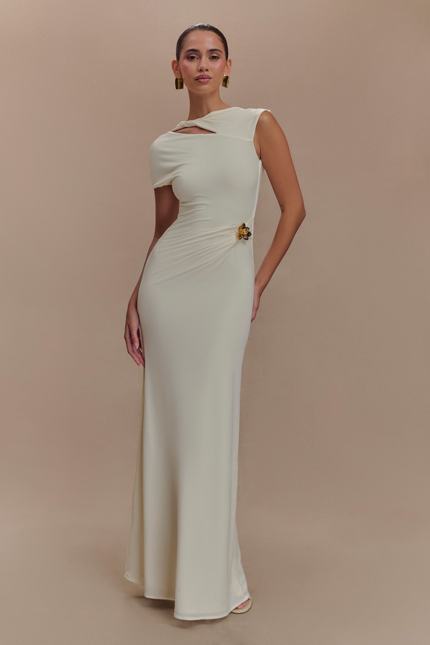 Kaida Slinky Maxi Dress With Hardware - Ivory