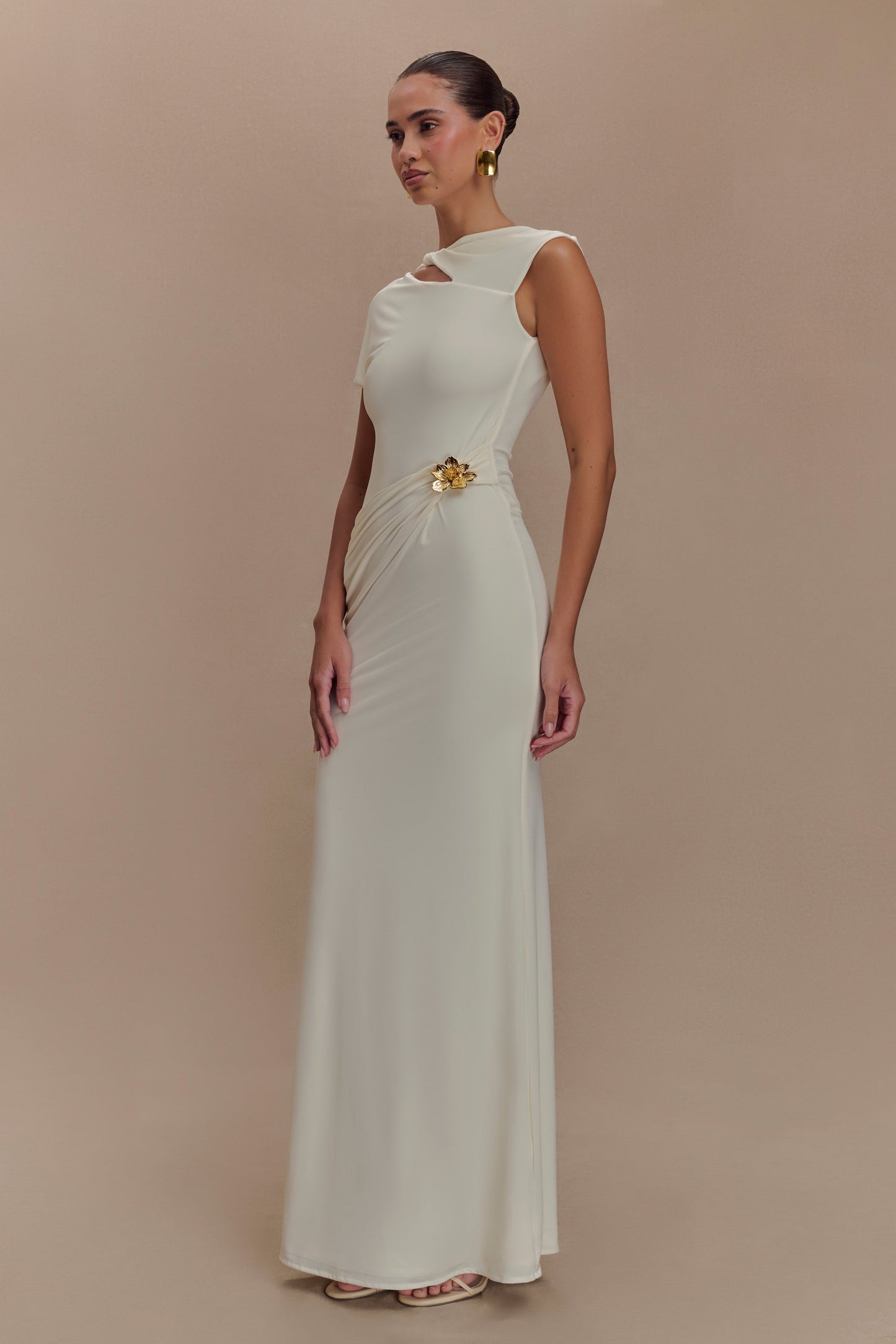 Kaida Slinky Maxi Dress With Hardware - Ivory